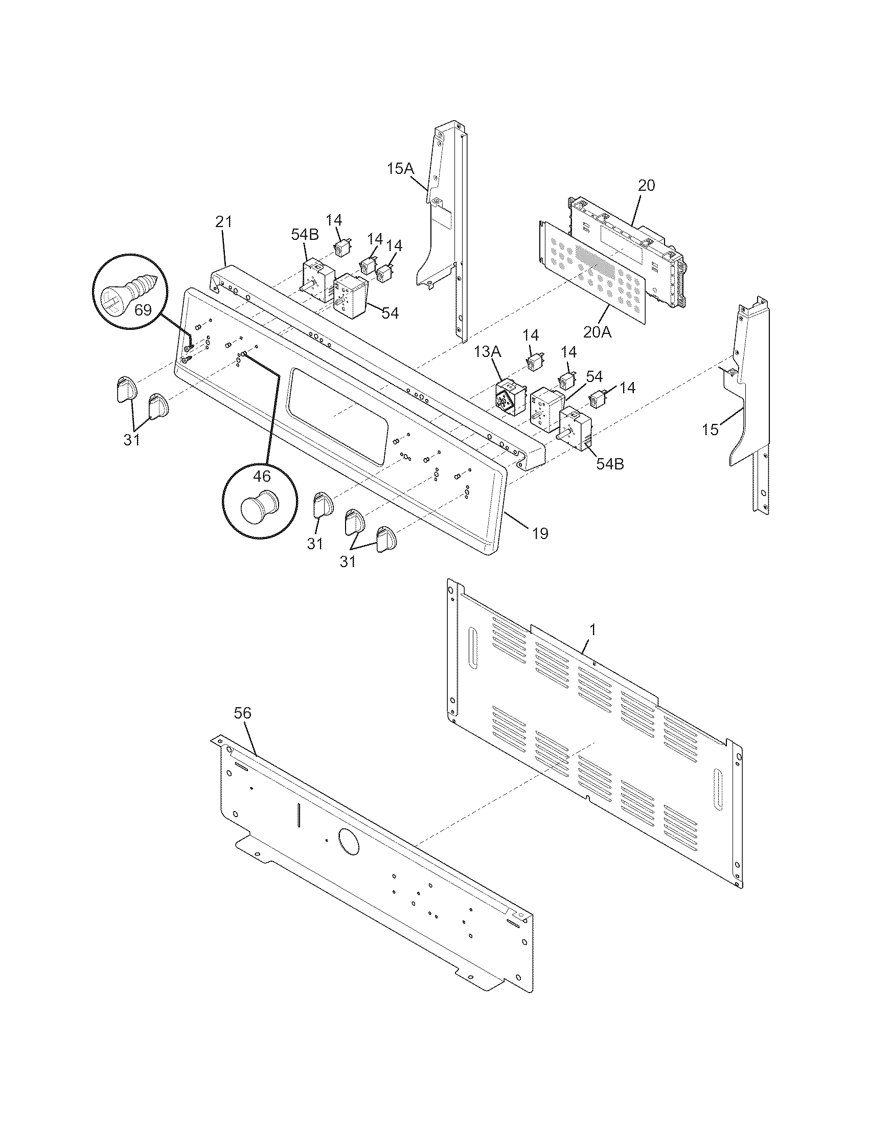 Frigidaire FGEF3055KFC backguard diagram