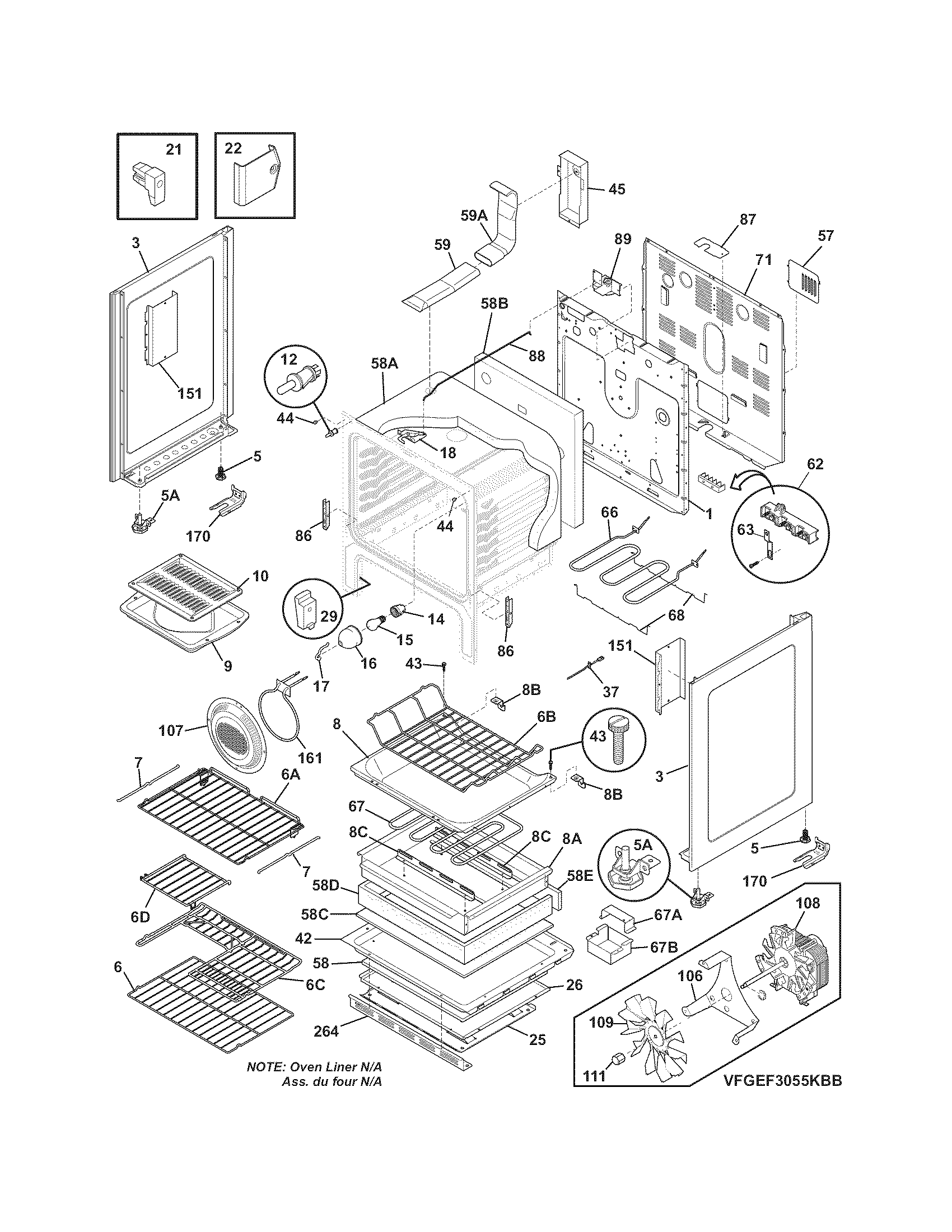 Frigidaire FGEF3055KFC body diagram