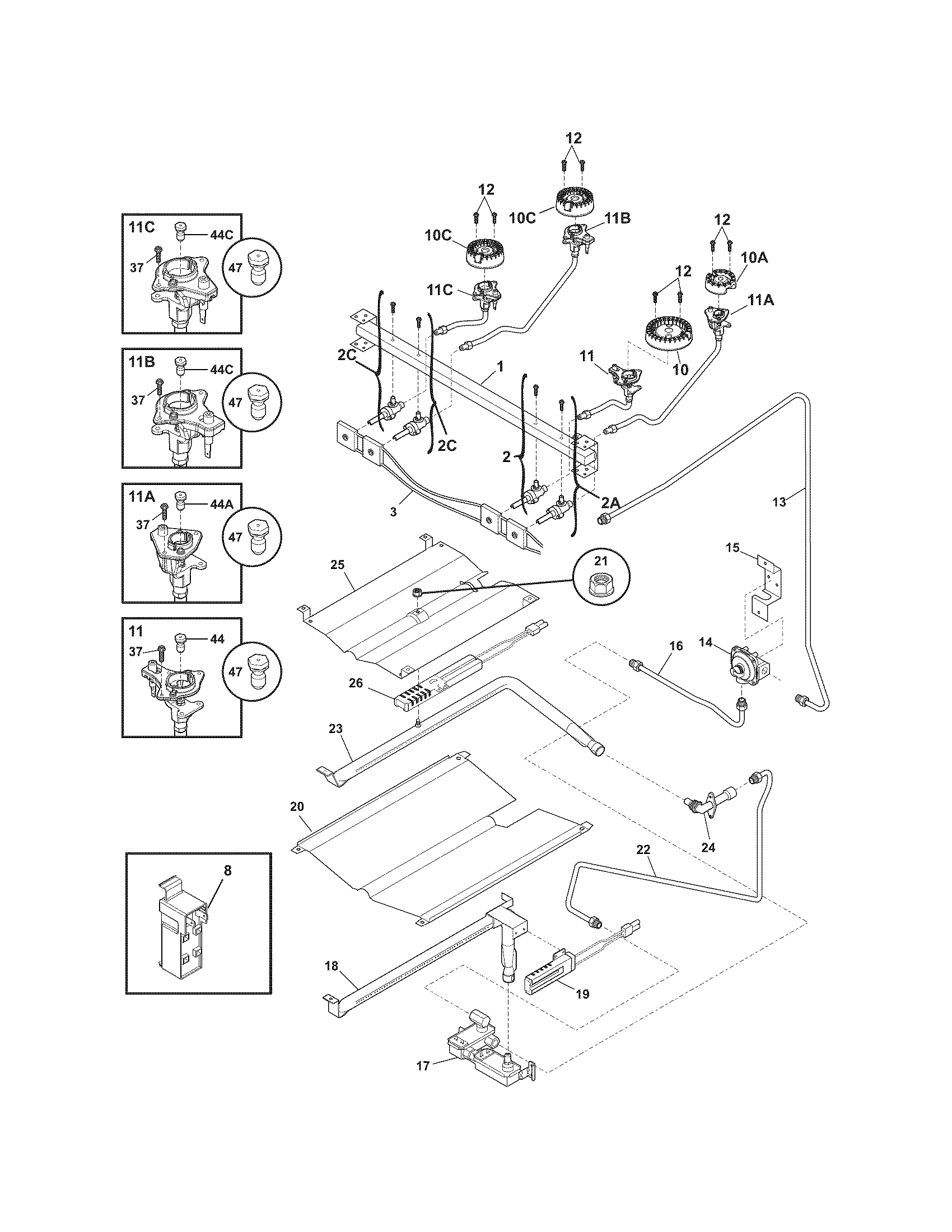 Frigidaire CFGF3053LSC burner diagram