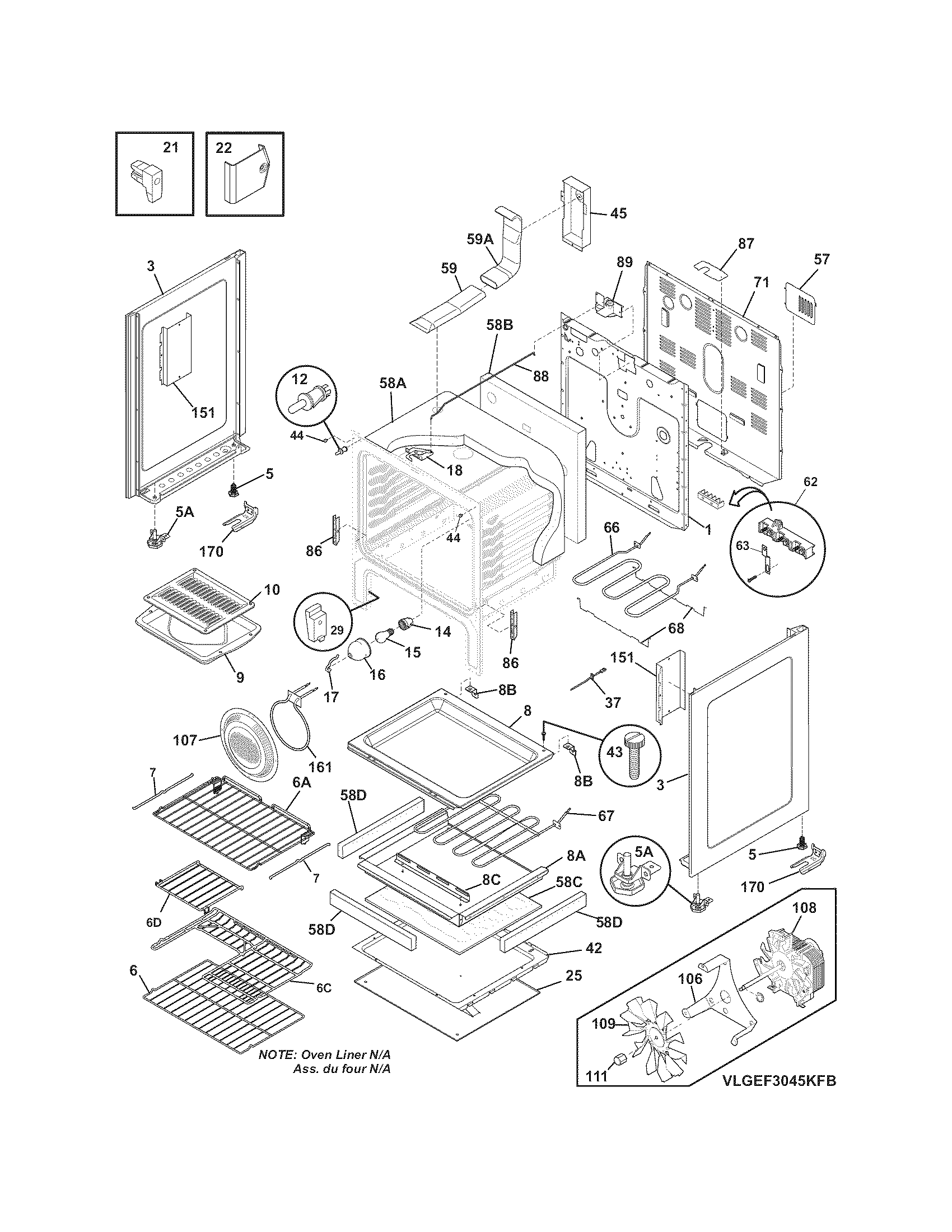 Frigidaire FGEF3044KFD body diagram