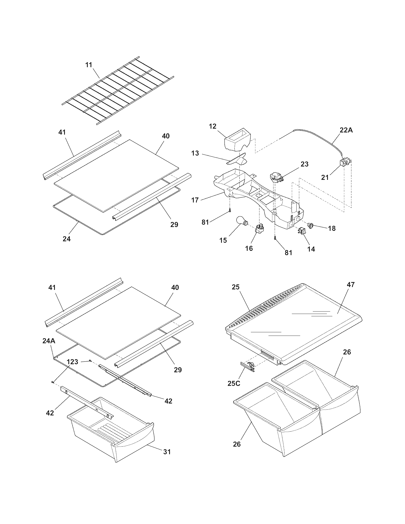 Frigidaire FRT18G6JB6 shelves diagram