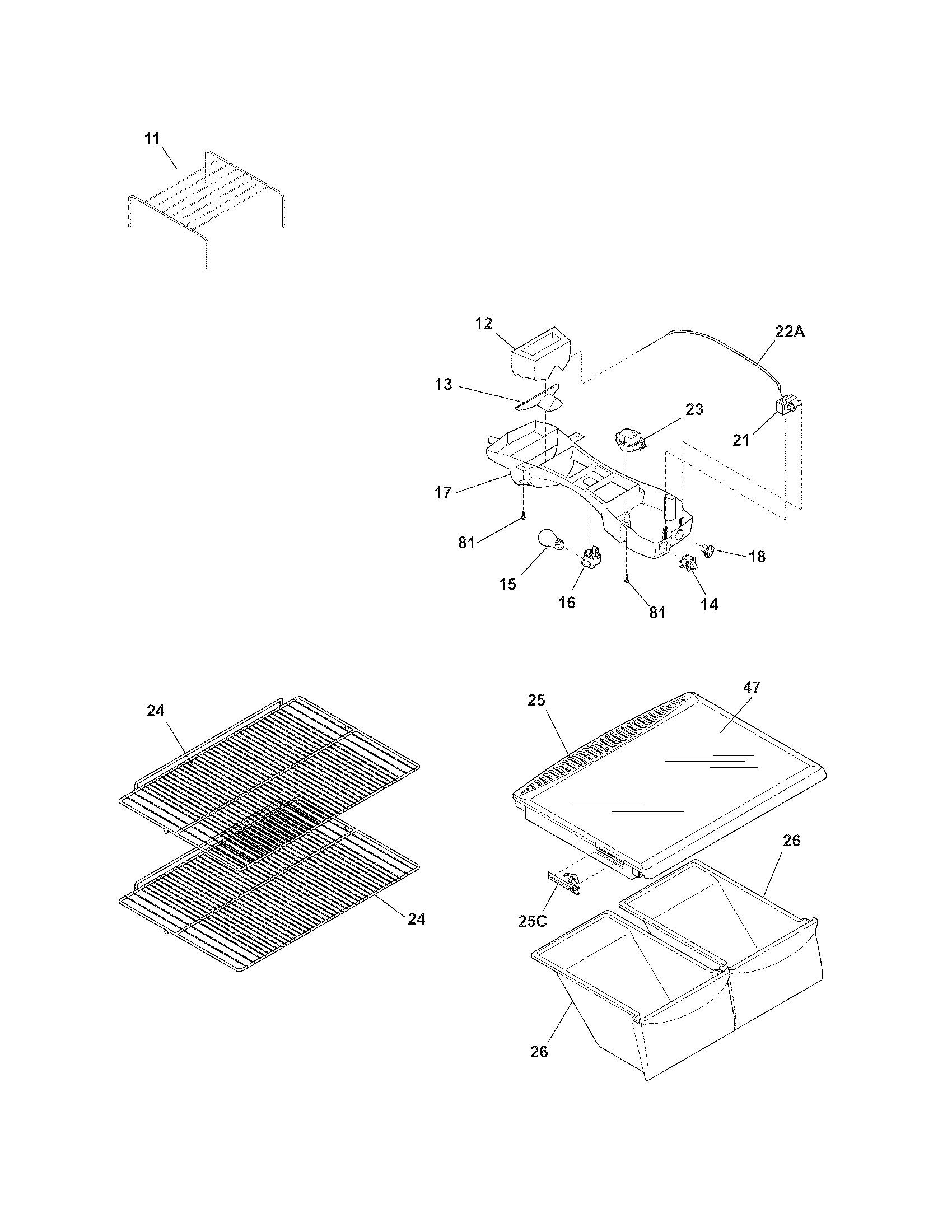 Frigidaire FFHT1814LB1 shelves diagram