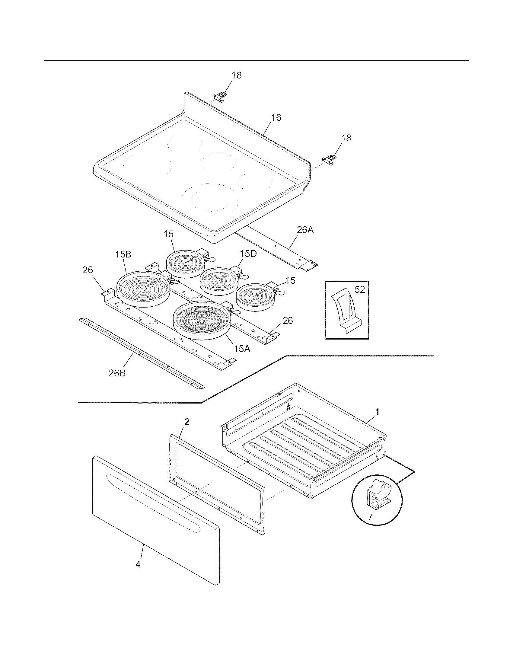 Frigidaire GLEF389GSA top/drawer diagram