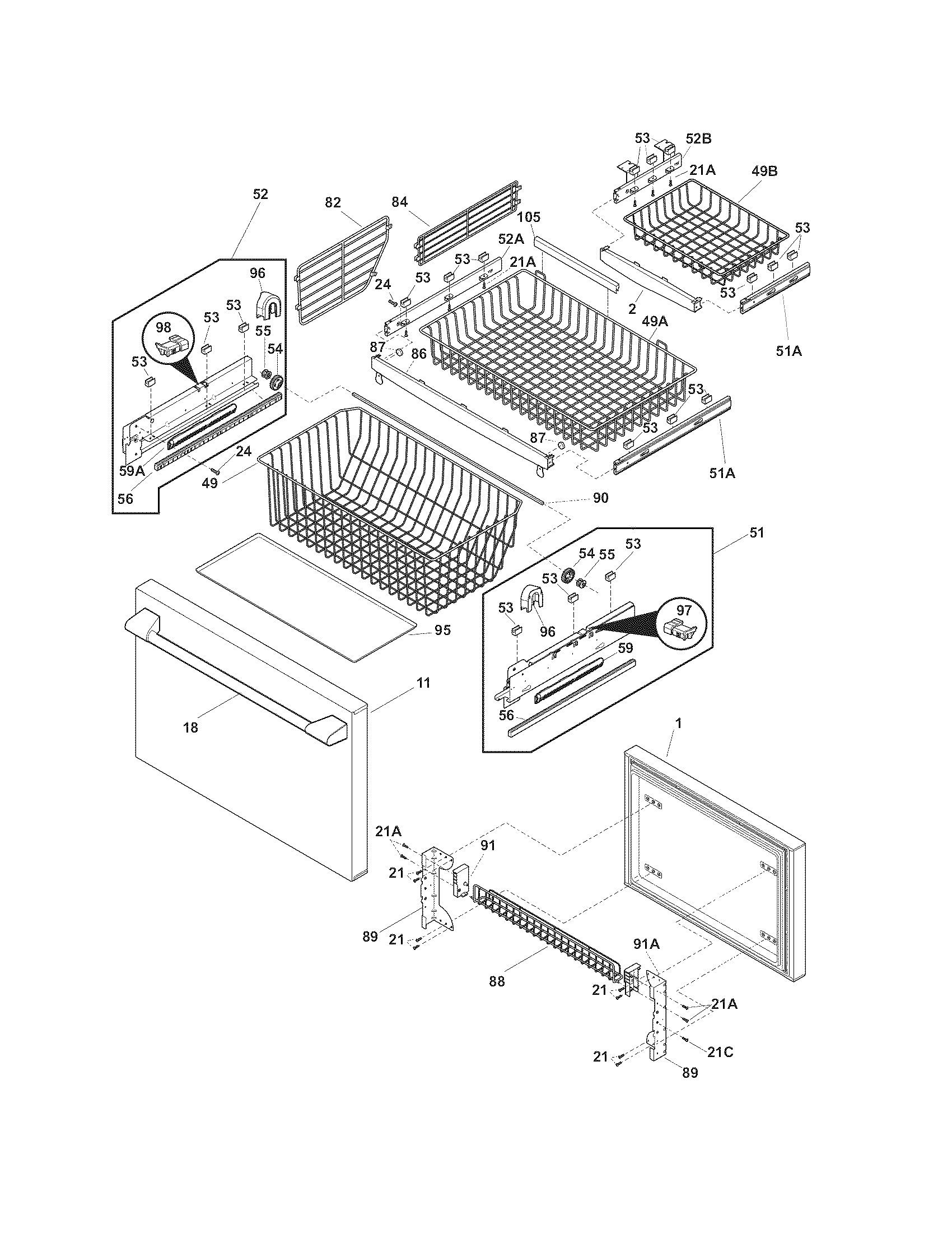 Electrolux E23BC68JPS1 freezer drawer - basket diagram