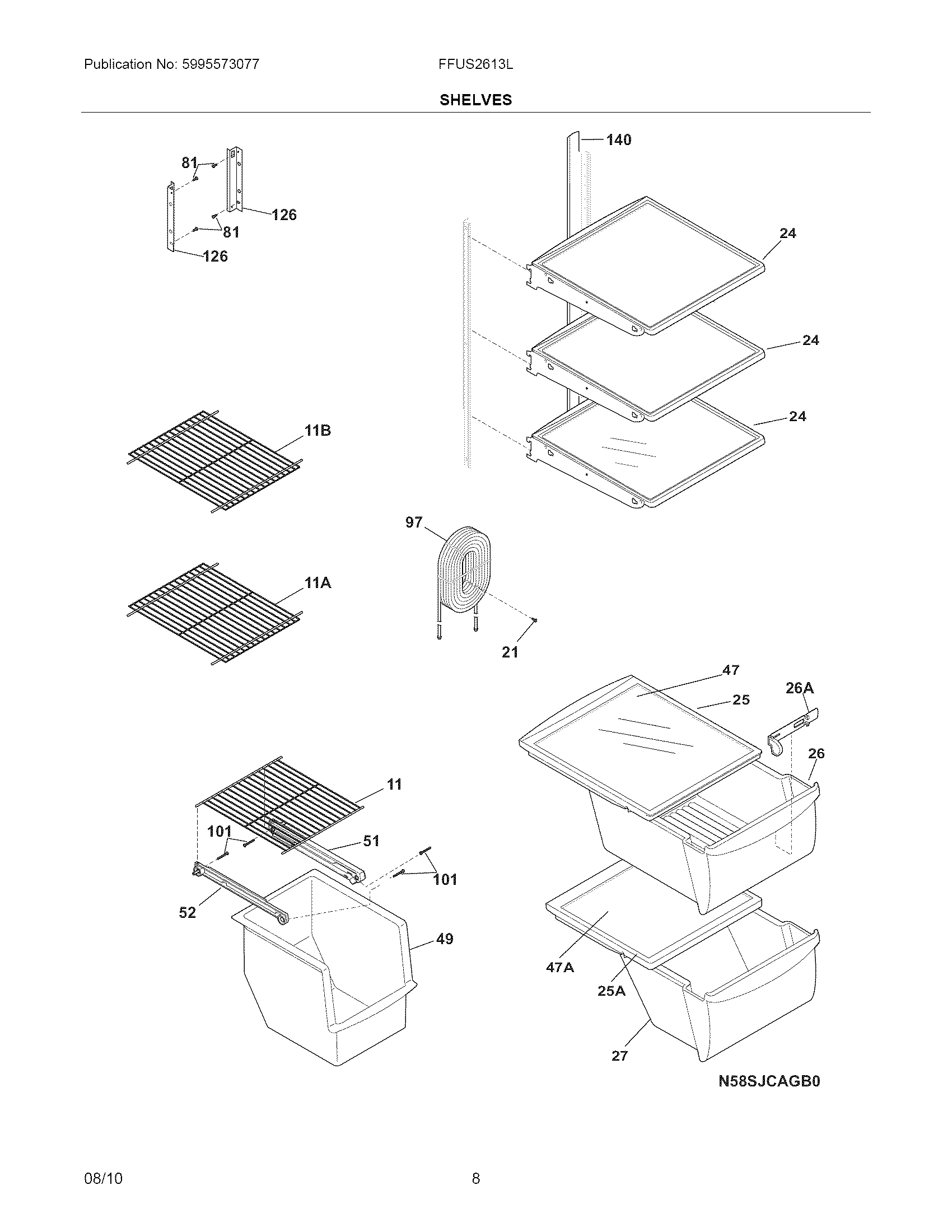 Frigidaire FFUS2613LS1 shelves diagram