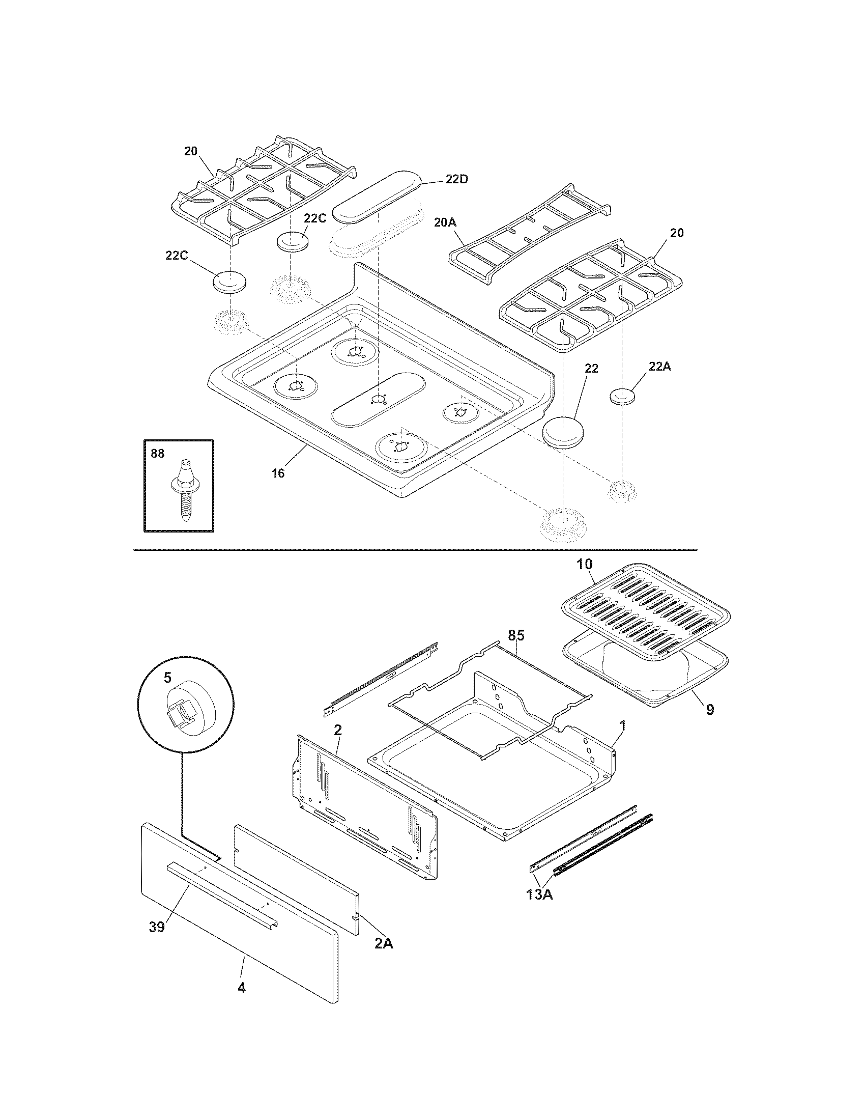 Kenmore 79070609011 top/drawer diagram