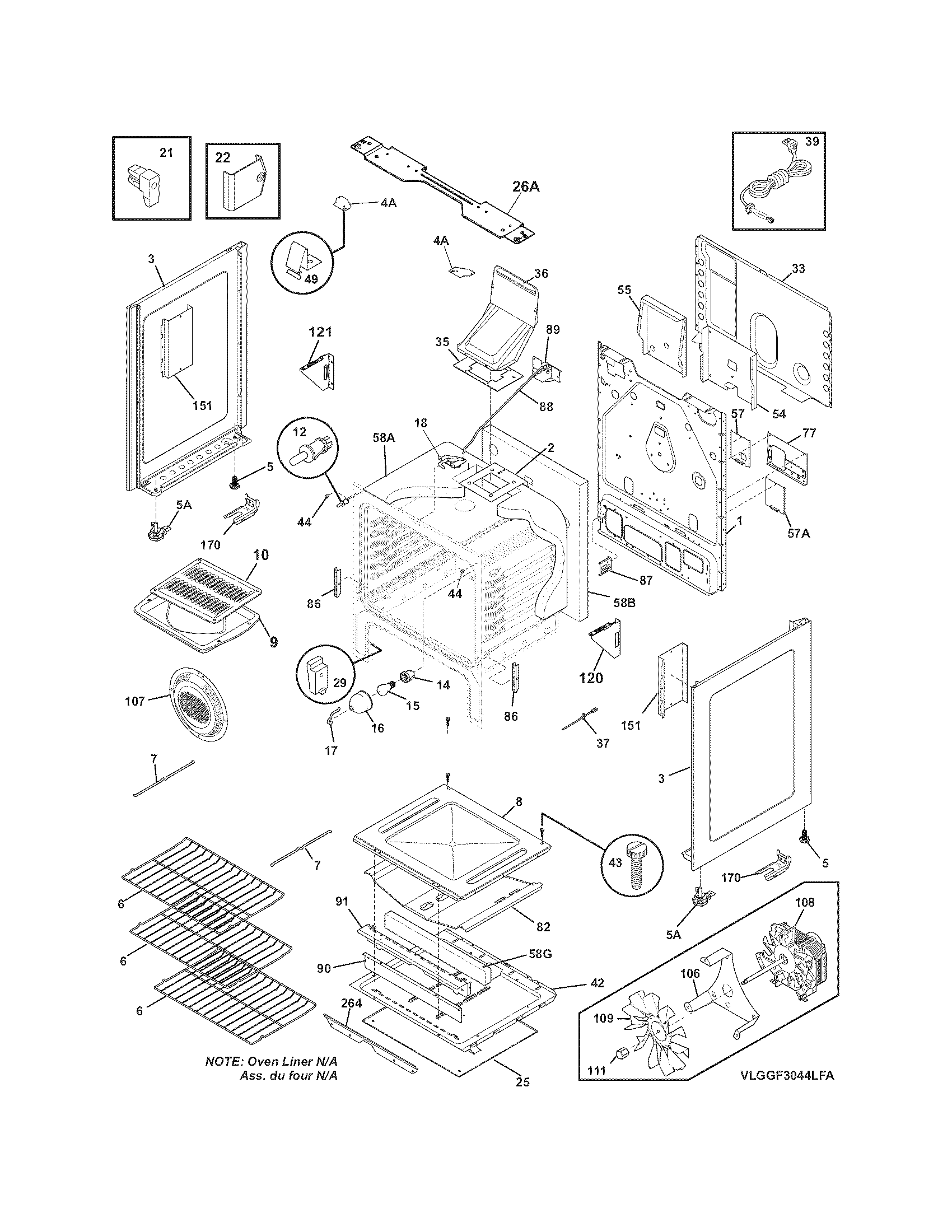 Frigidaire LGGF3044LFA body diagram