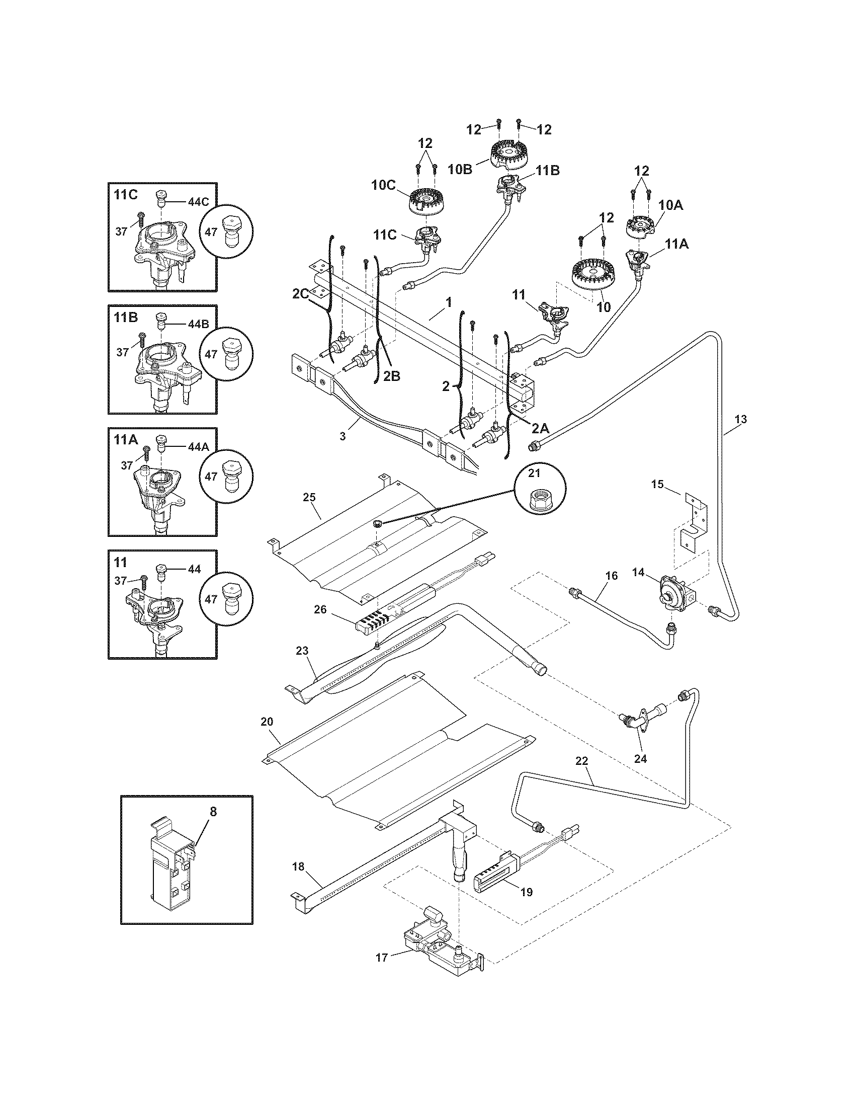 Frigidaire LFGF3027LSA burner diagram