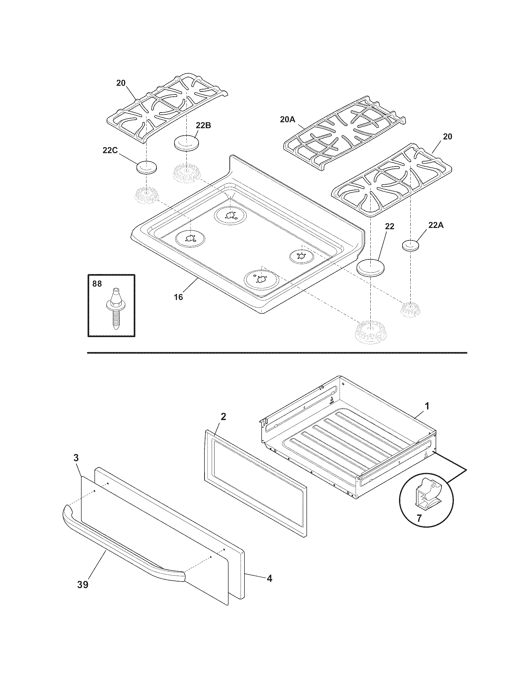 Frigidaire LFGF3027LSA top/drawer diagram