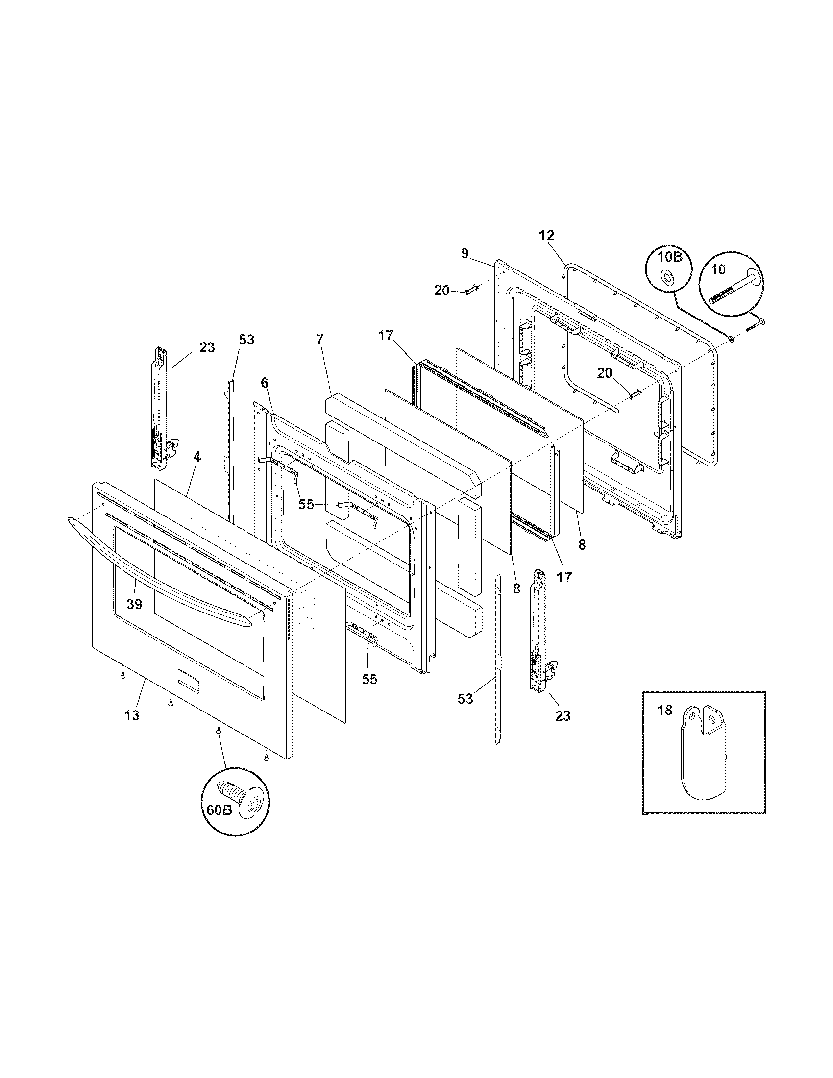 Frigidaire BGEF3042KFD door diagram