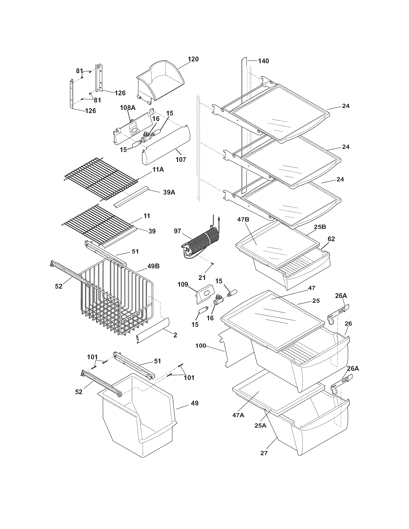 Frigidaire FPHS2386LF0 shelves diagram