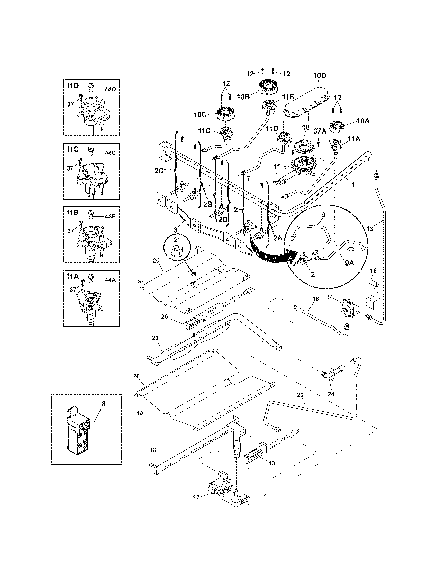 Kenmore Elite 79077539806 burner diagram