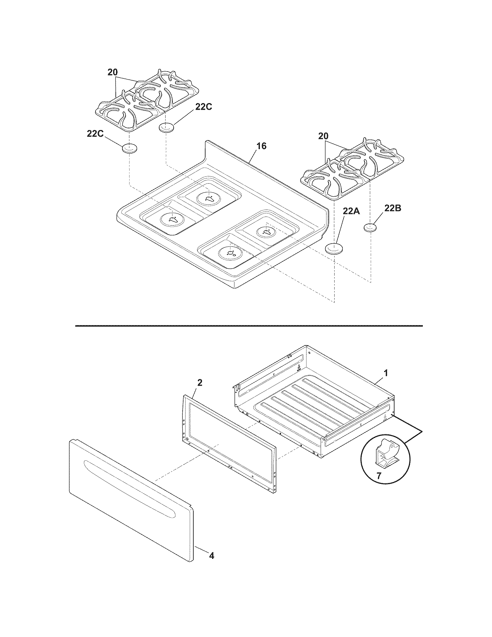 Frigidaire FFGF3023LQC top/drawer diagram