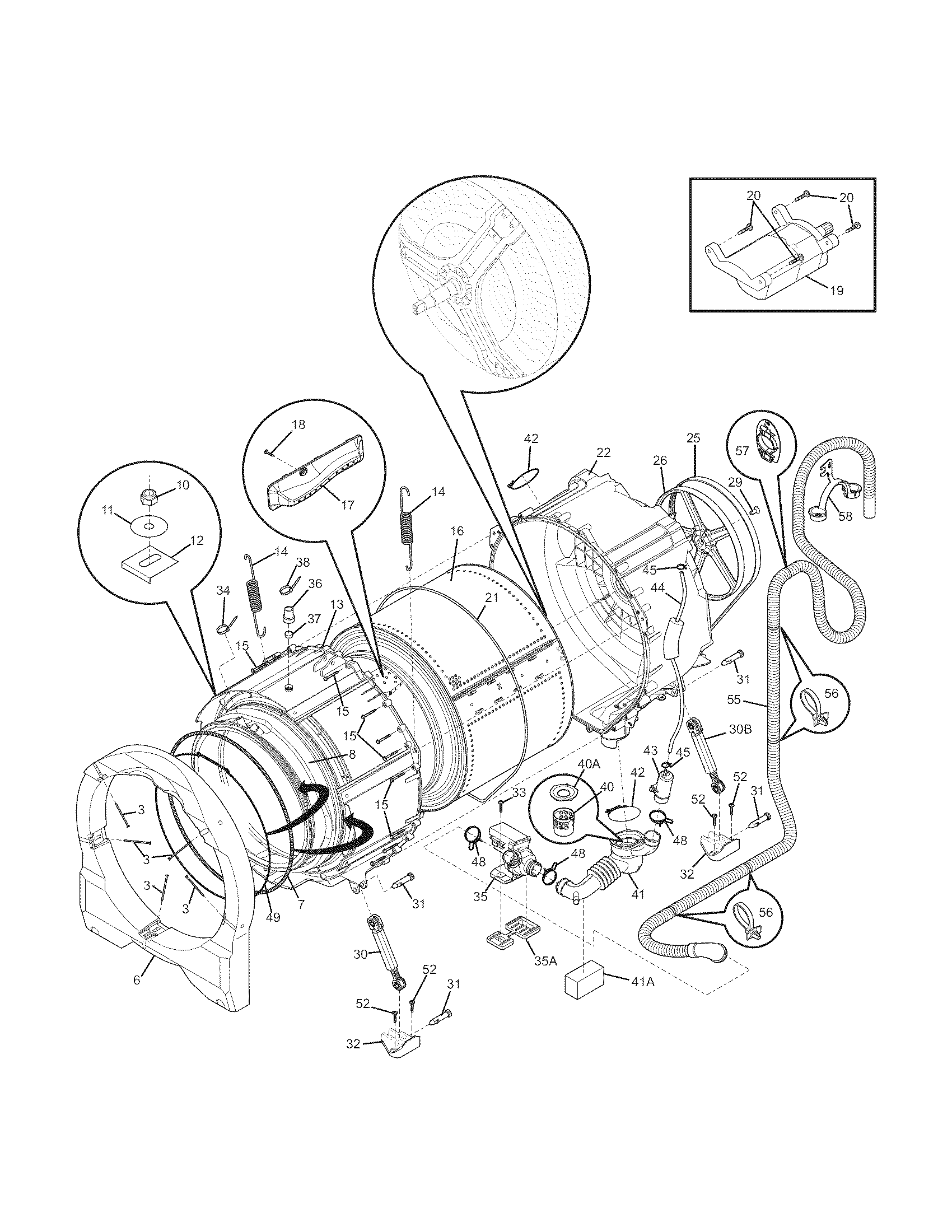 Frigidaire FAFW4011LW0 motor/tub diagram
