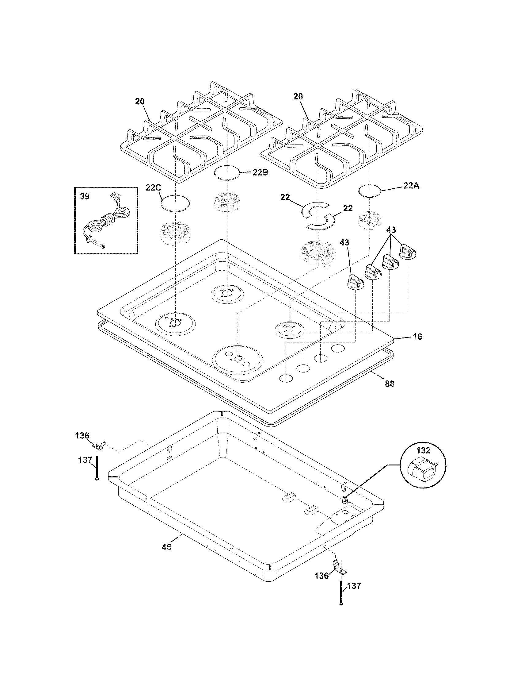 Kenmore Elite 79032302000 maintop diagram