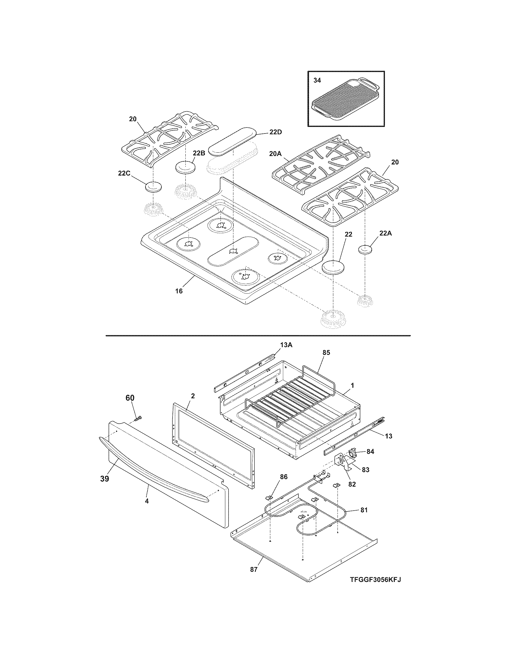 Frigidaire FGGF3056KFJ top drawer diagram