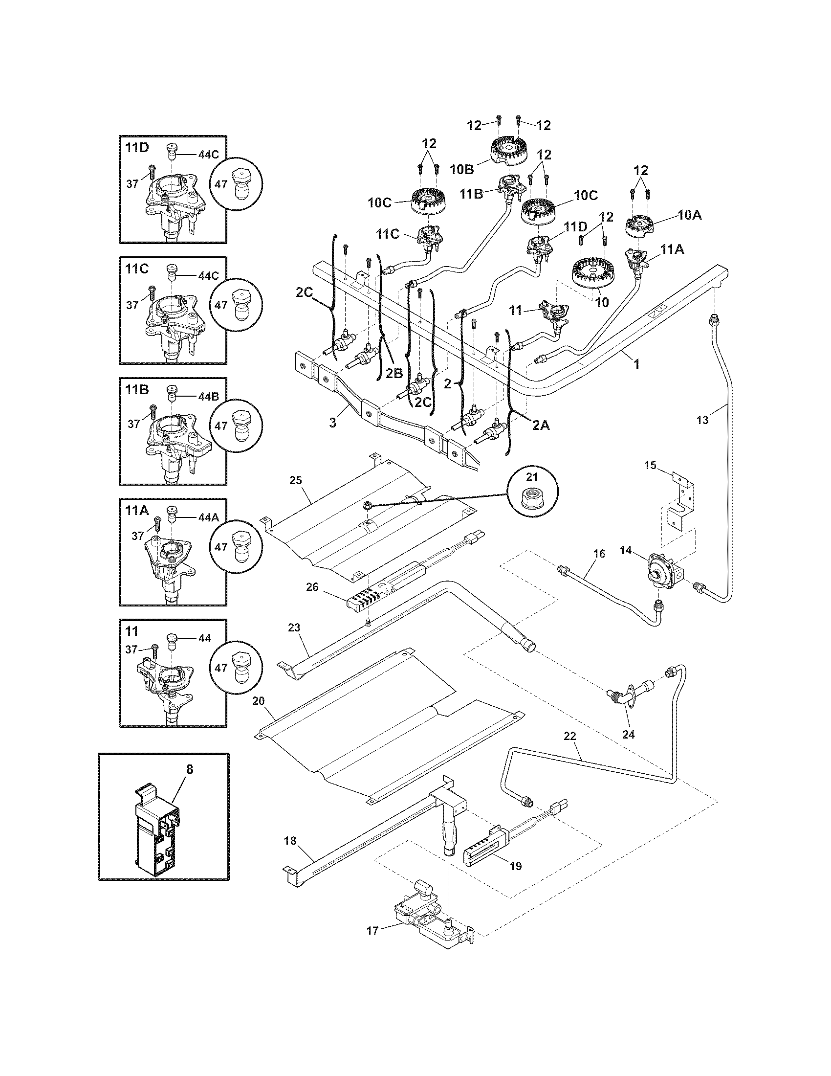 Frigidaire FGGF3032KBH burner diagram