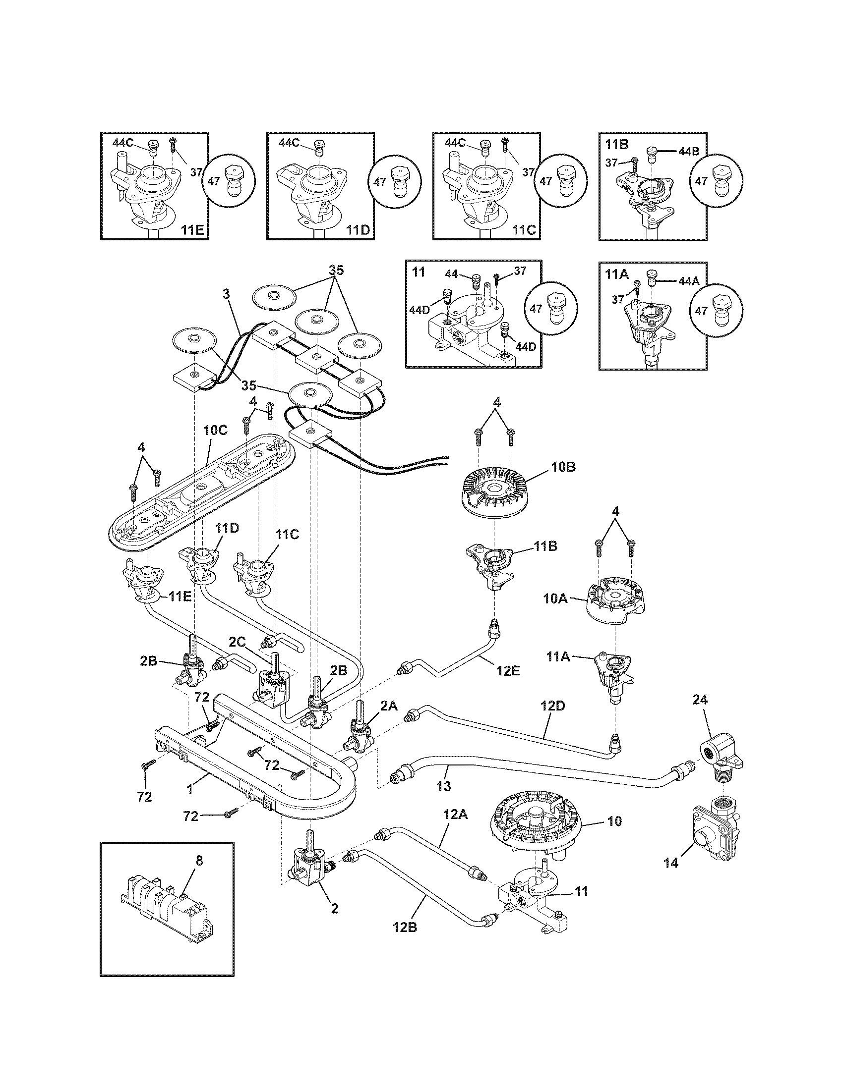 Kenmore Elite 79032339000 burner diagram