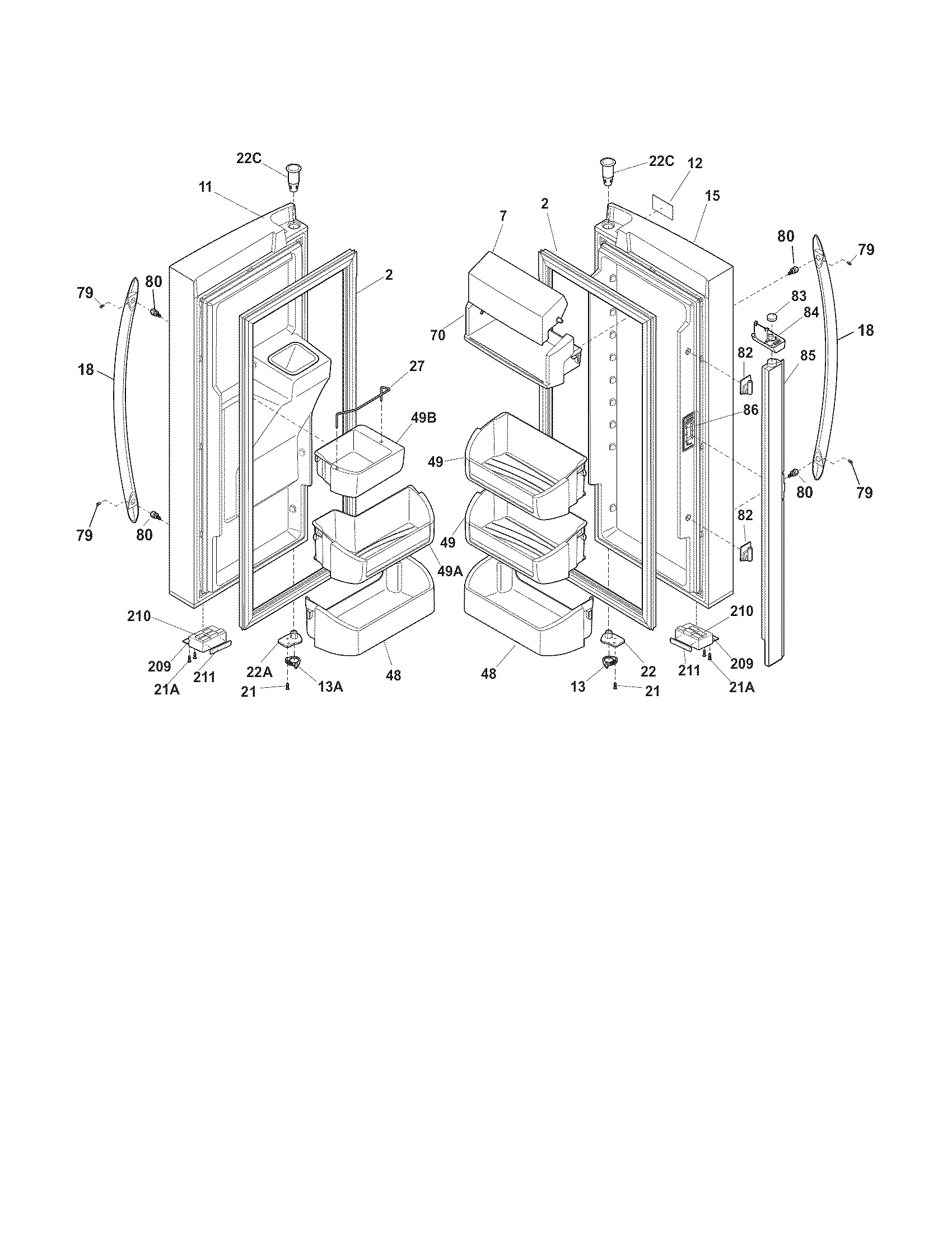 Frigidaire FGUB2642LP1 fresh food door diagram