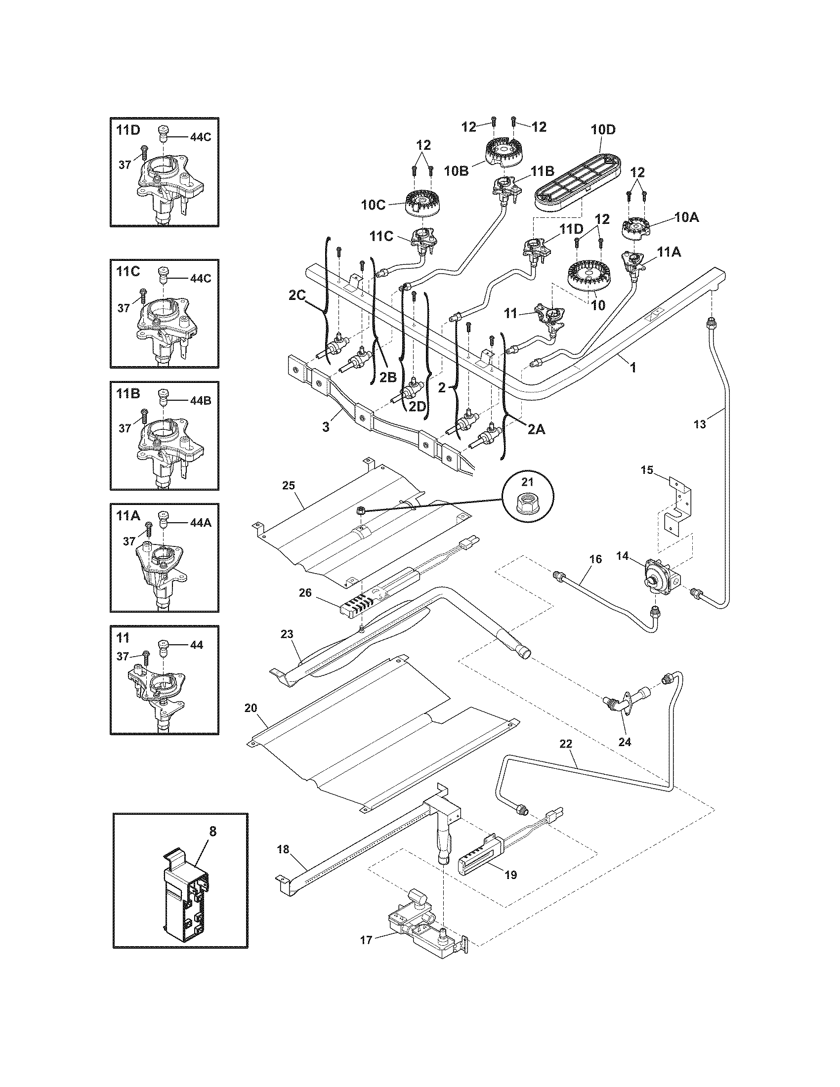 Frigidaire FGGF305MKFJ burner diagram