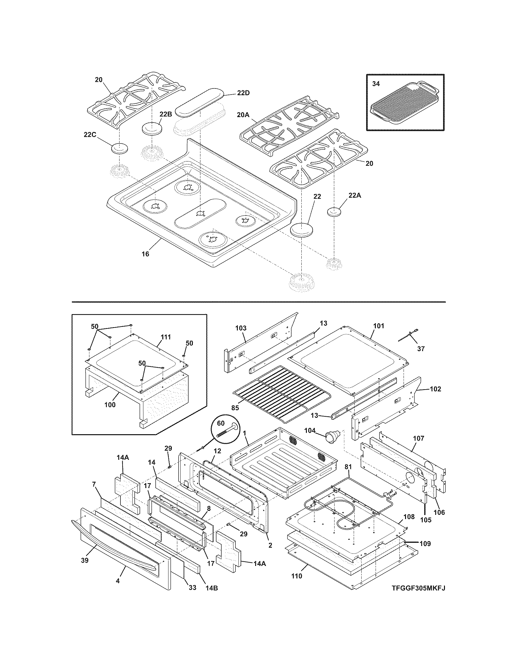 Frigidaire FGGF305MKFJ top/drawer diagram