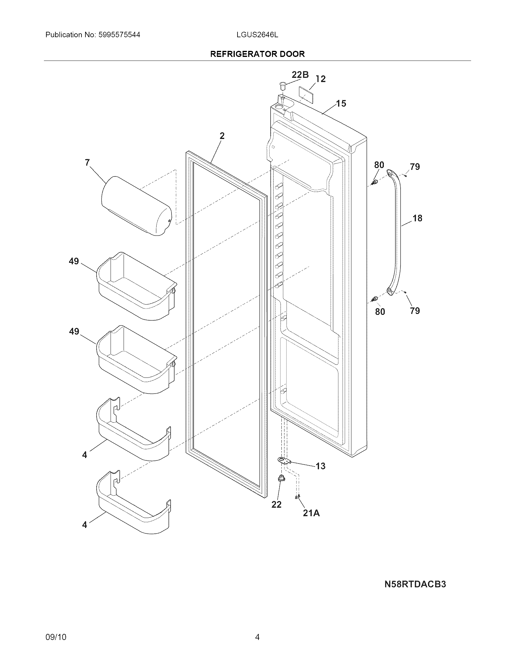 Frigidaire LGUS2646LP0 refrigerator door diagram