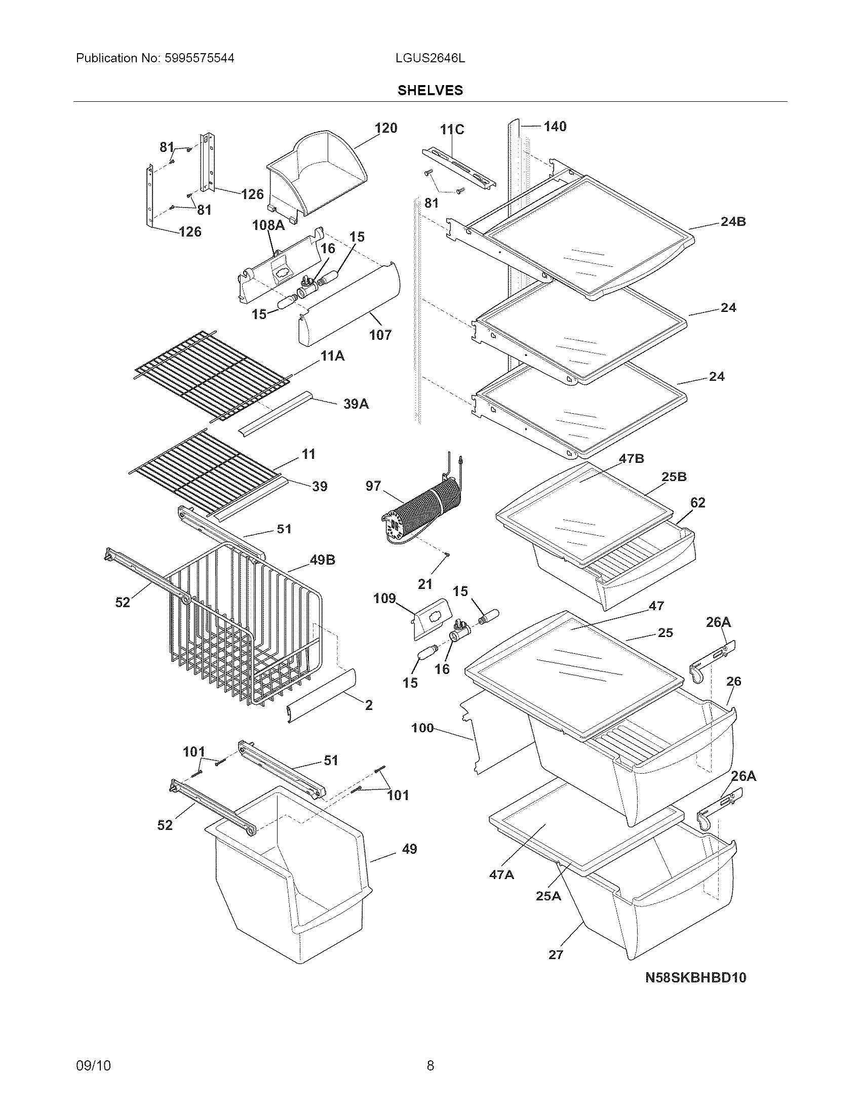 Frigidaire LGUS2646LP0 shelves diagram