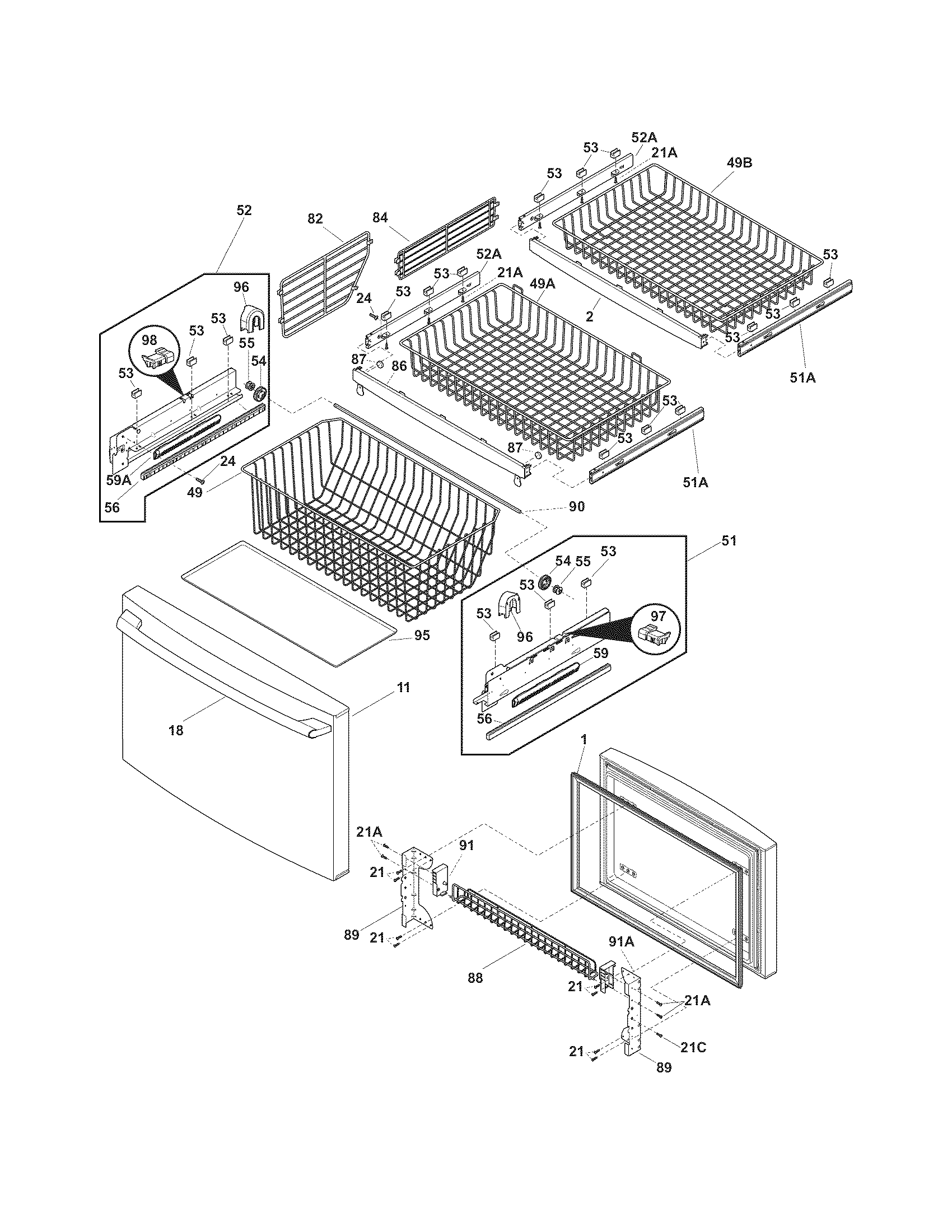 Electrolux EW28BS71IS7 freezer drawer - basket diagram