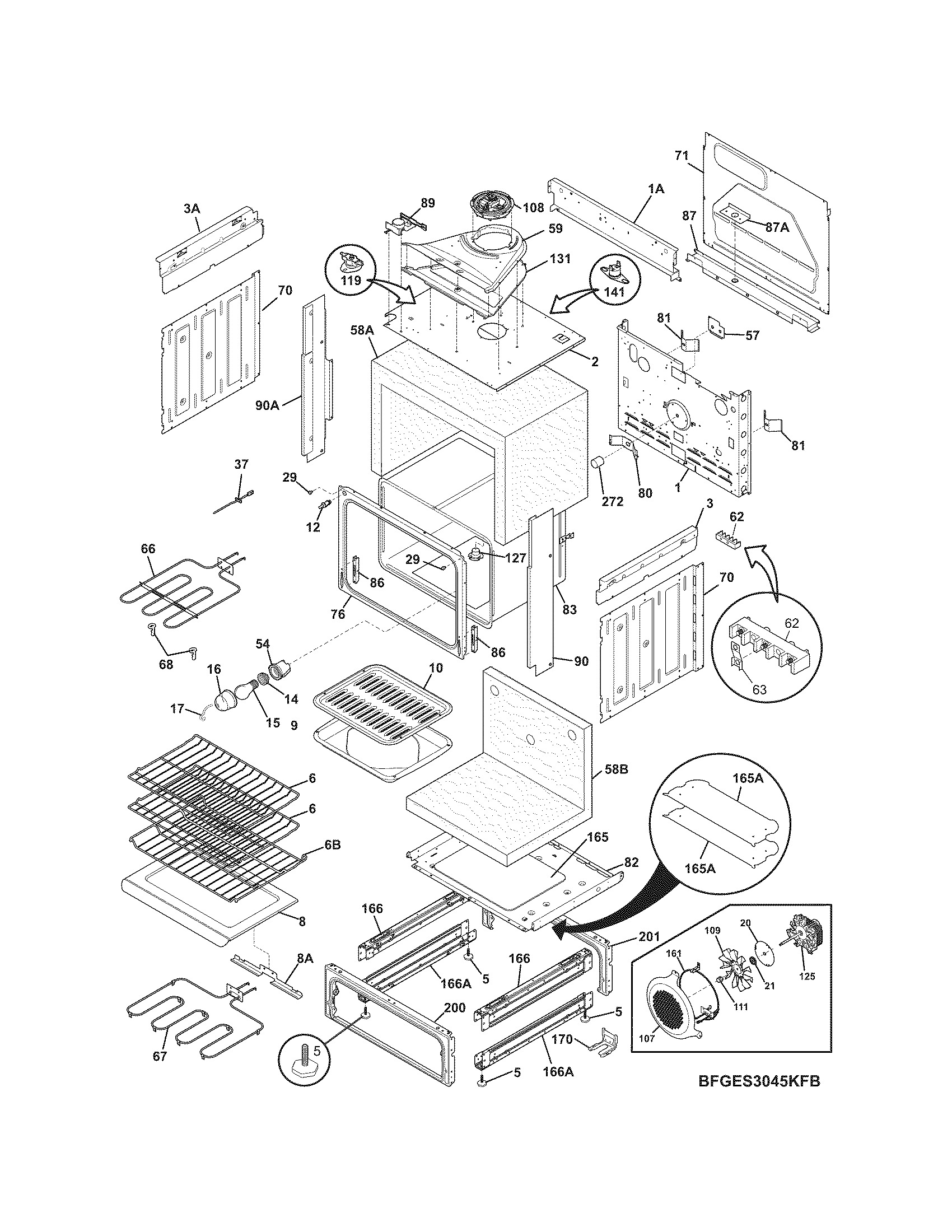 Frigidaire FGES3045KFB body diagram