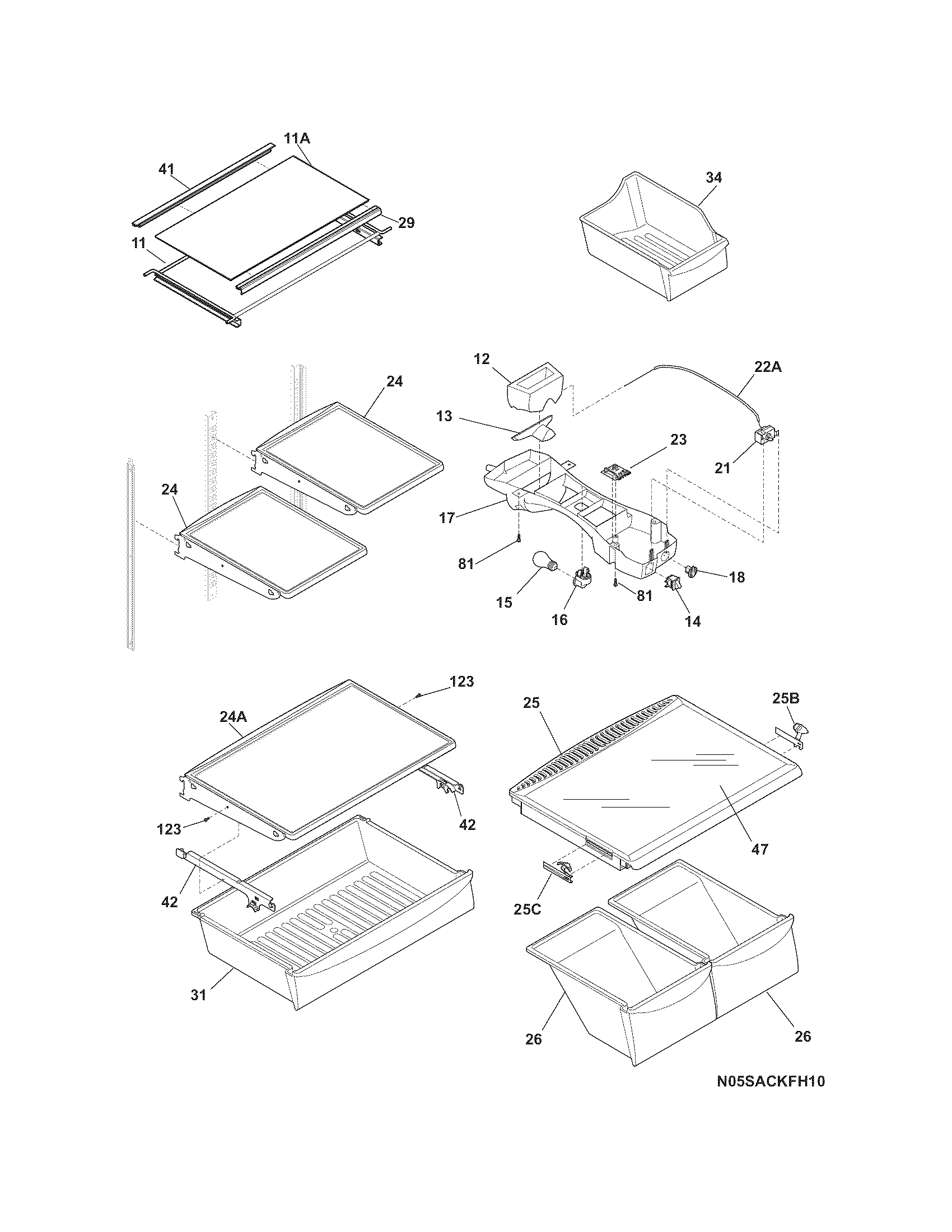 Frigidaire LGUI1849LF1 shelves diagram