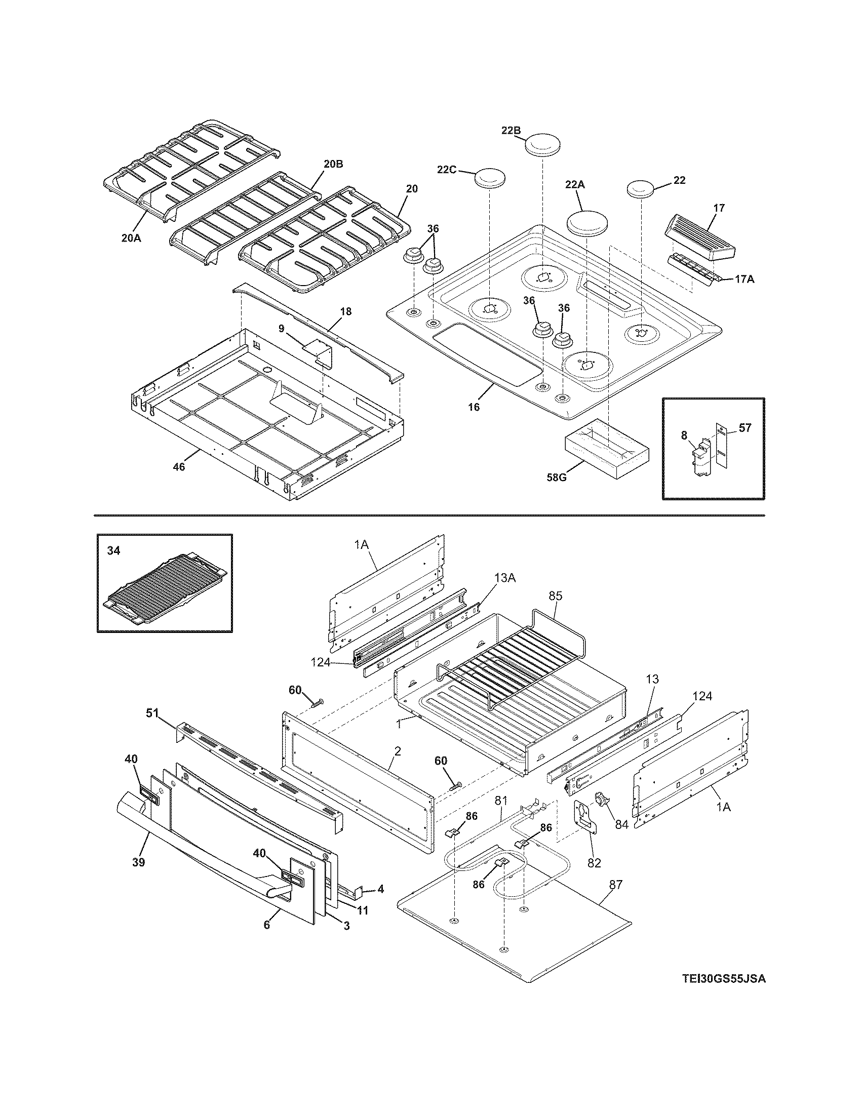 Electrolux EI30GS55JSA top/drawer diagram