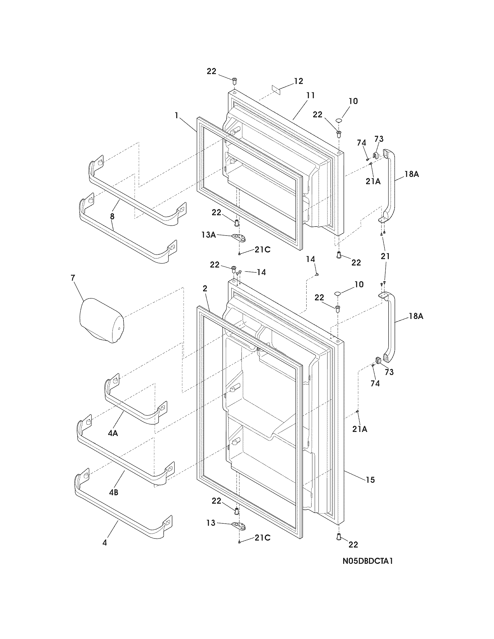 Frigidaire FFHT1513LZ4 door diagram