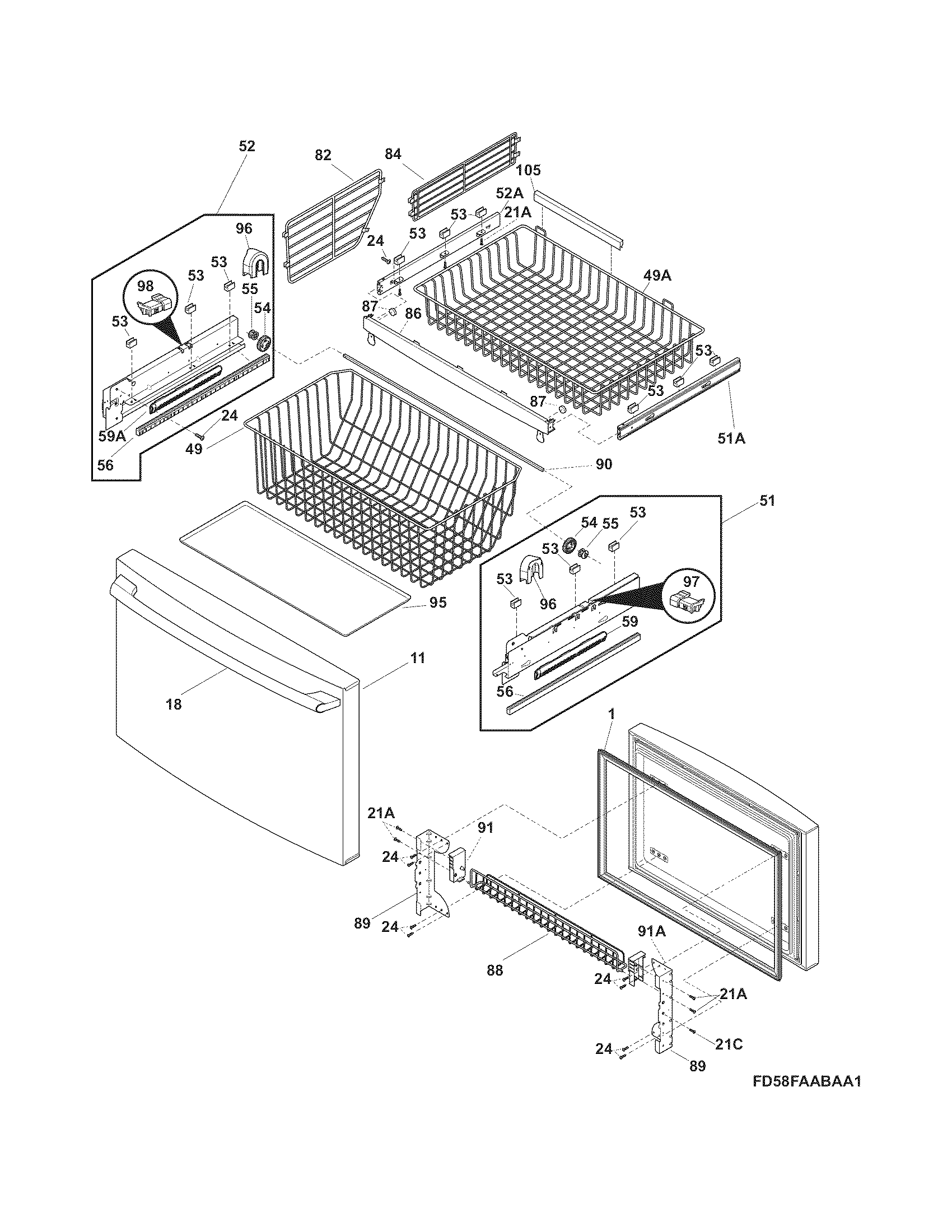Electrolux EI23BC56IS6 freezer drawer - basket diagram
