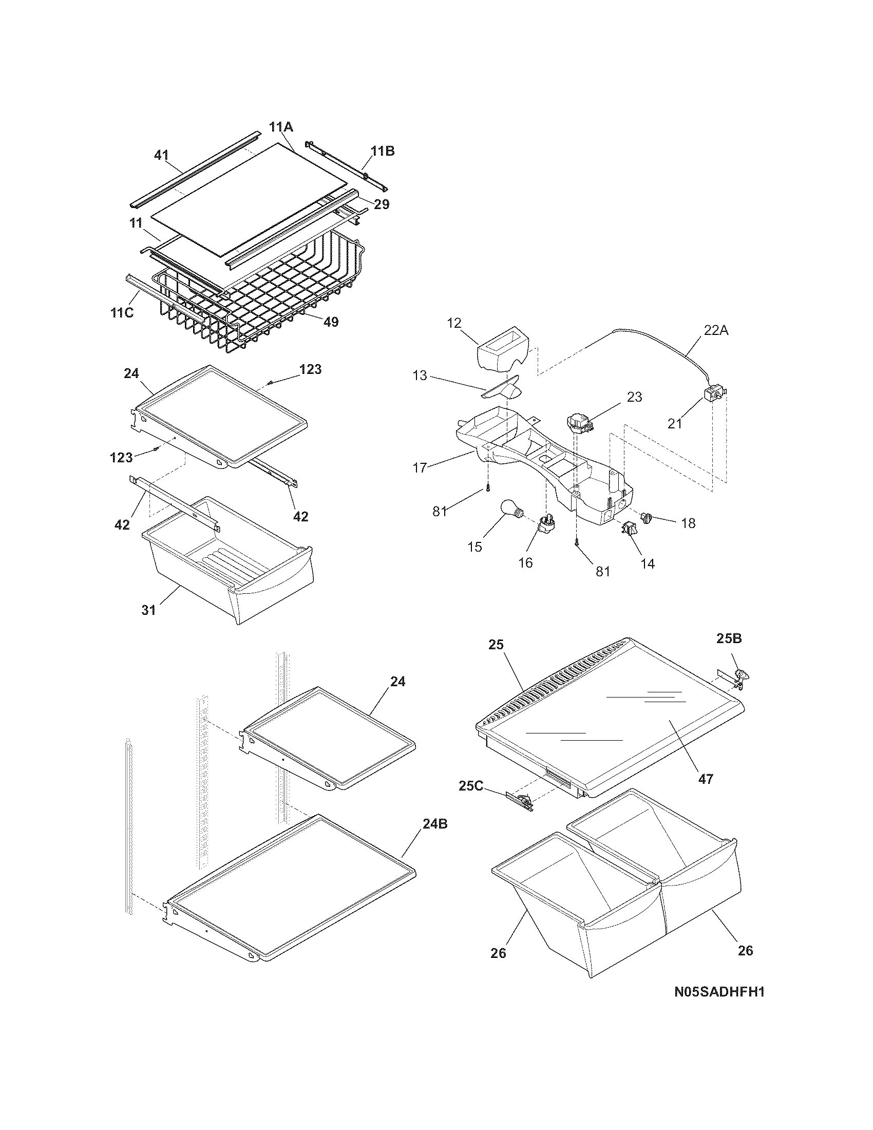 Frigidaire LGHT1837LP1 shelves diagram
