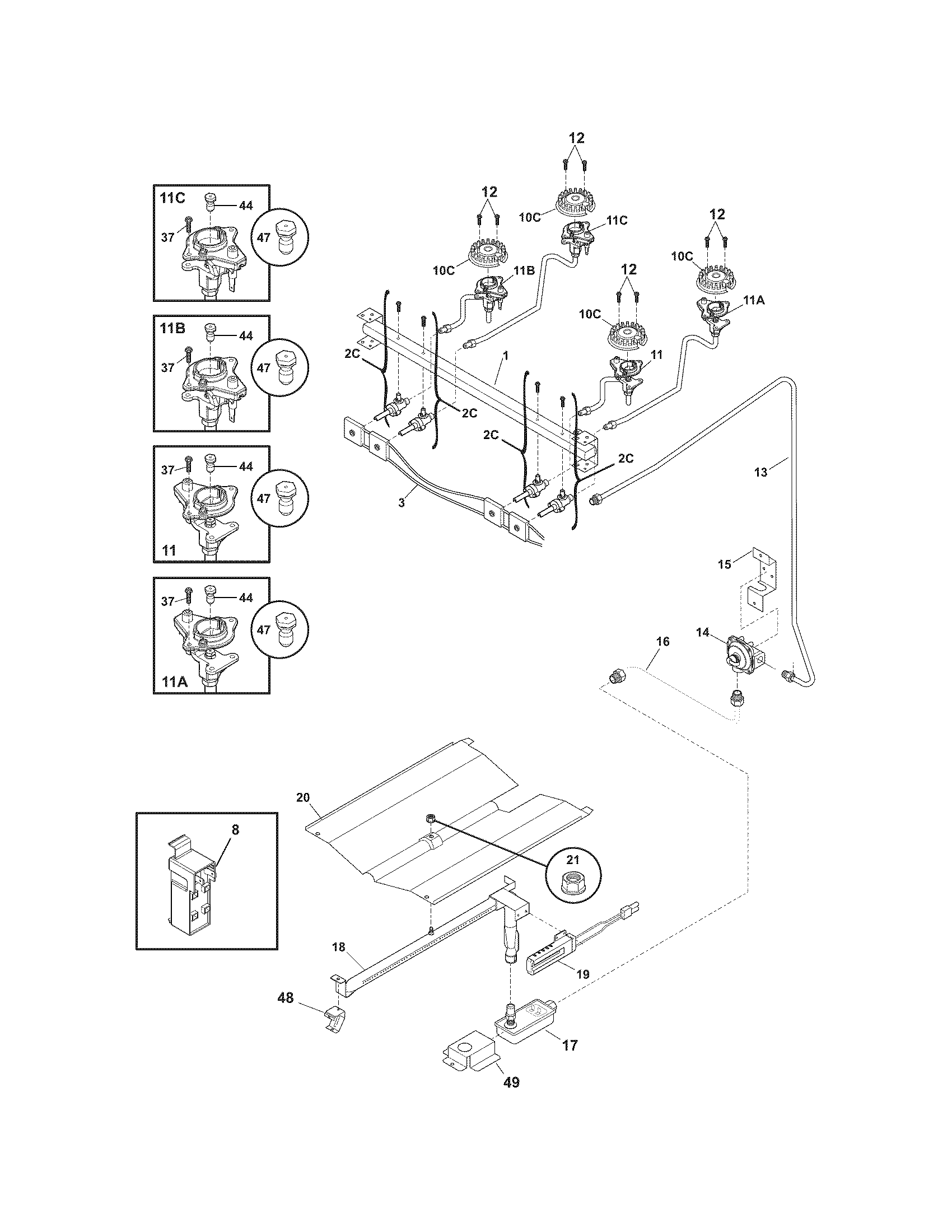 Frigidaire FGFS36FUD burner diagram
