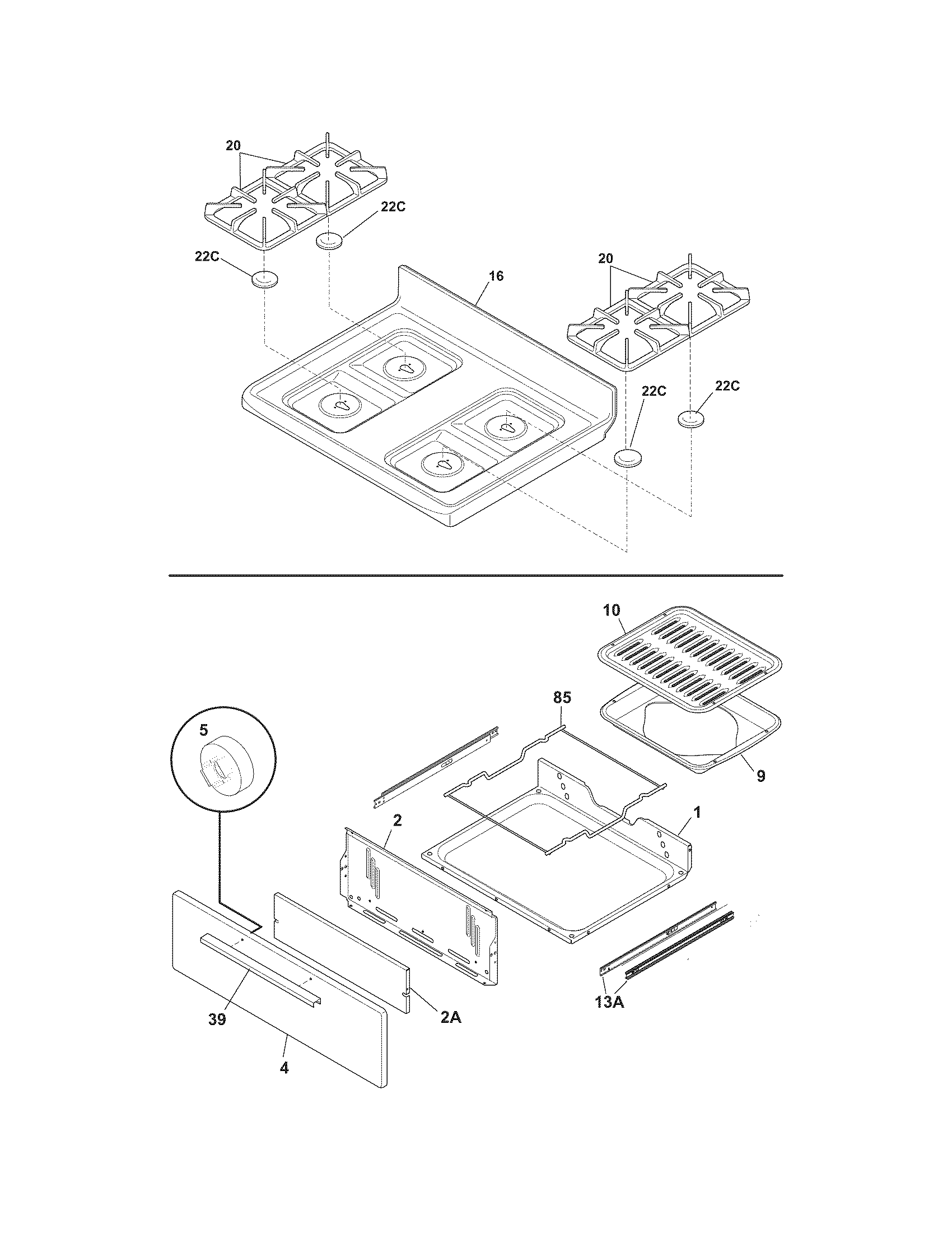 Frigidaire FGFS36FUD top/drawer diagram