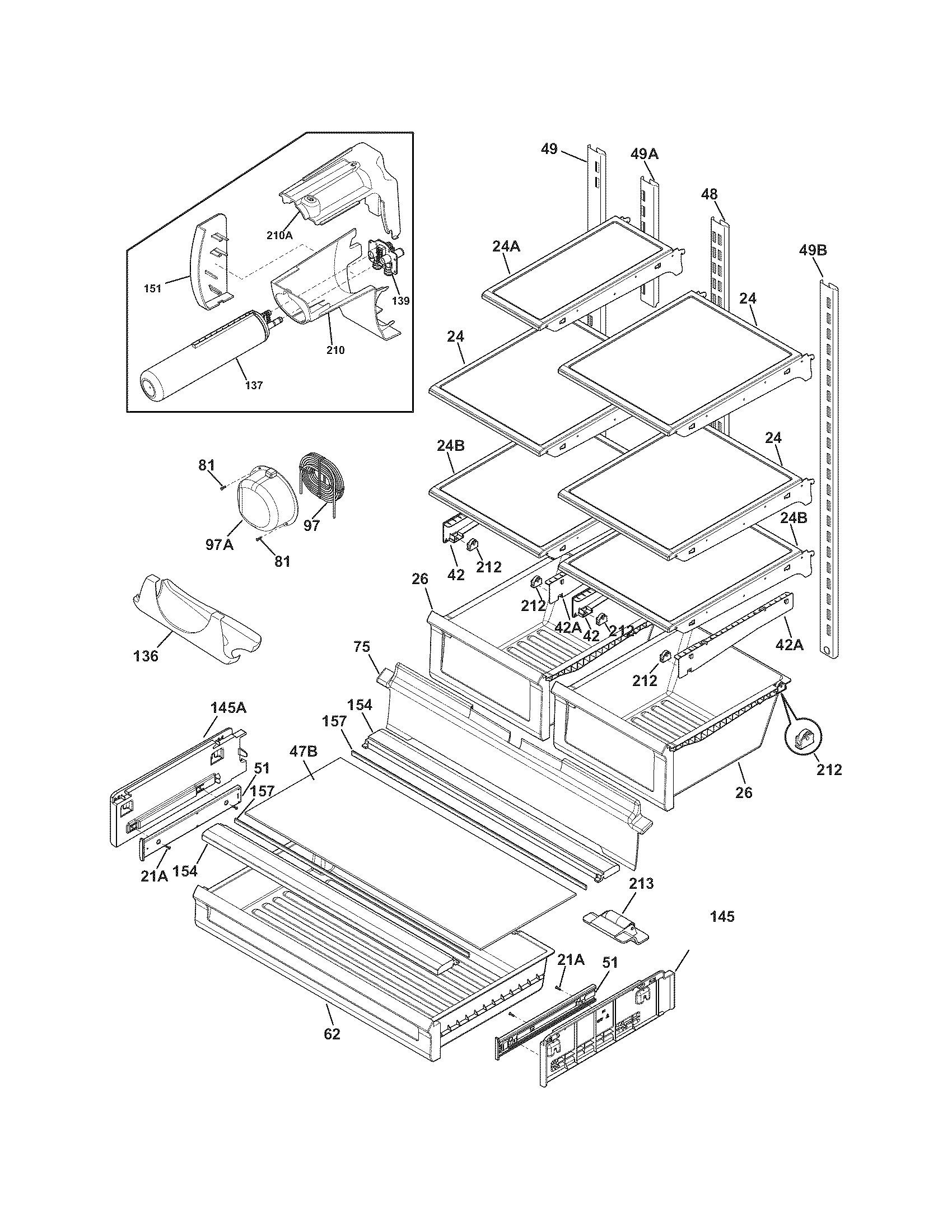 Frigidaire FPHB2899LF3 shelves diagram