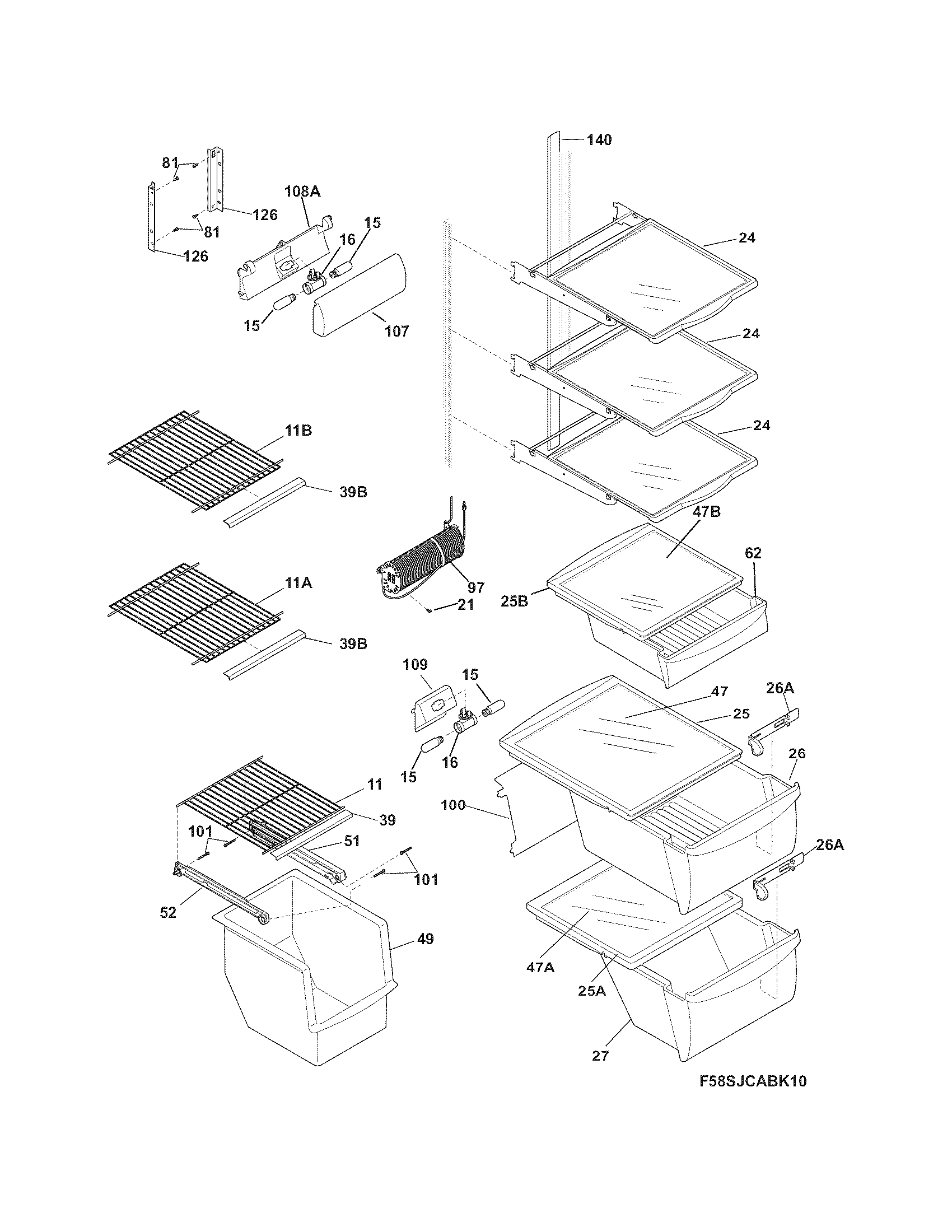 Frigidaire FGHS2365KF5 shelves diagram