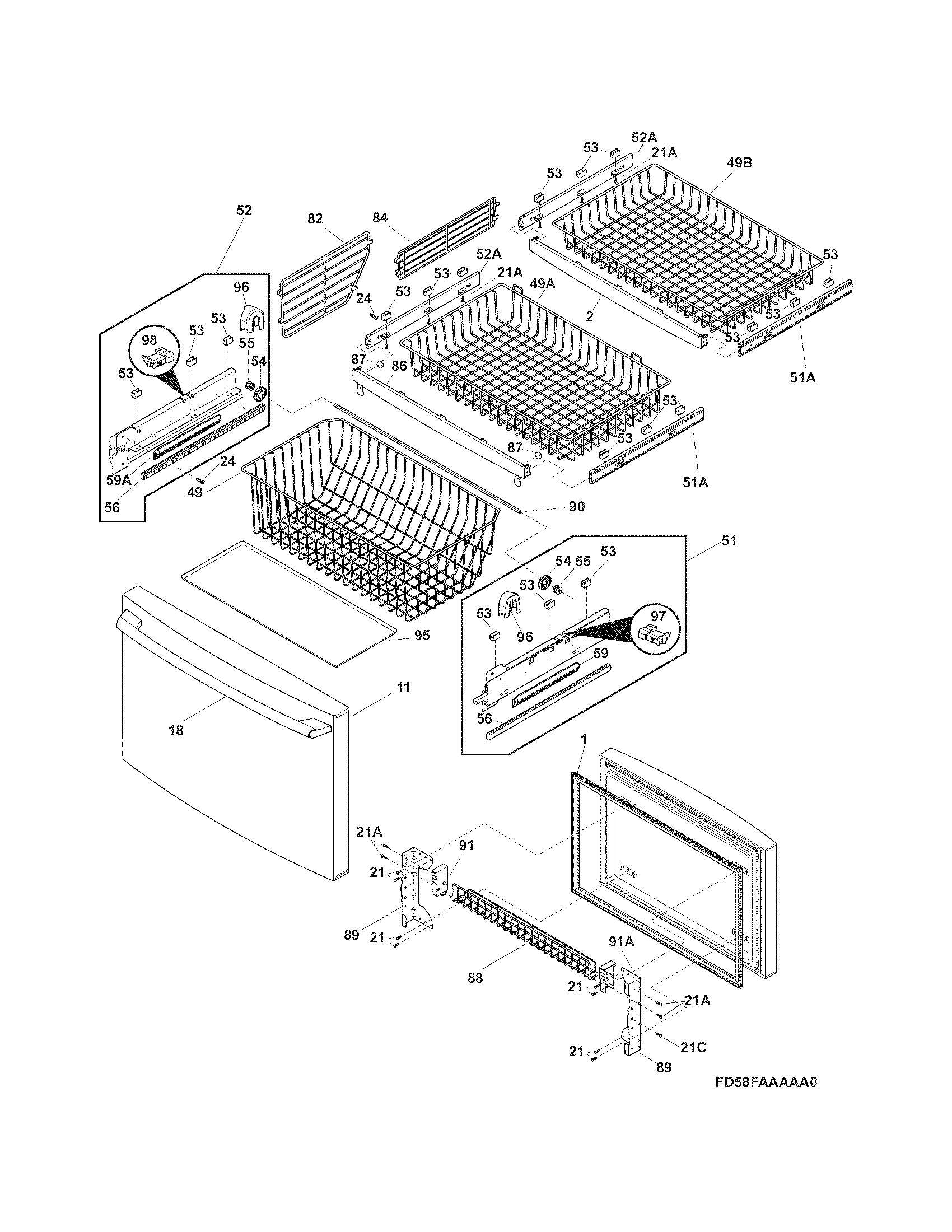 Electrolux EW23BC71IW6 freezer drawer - basket diagram