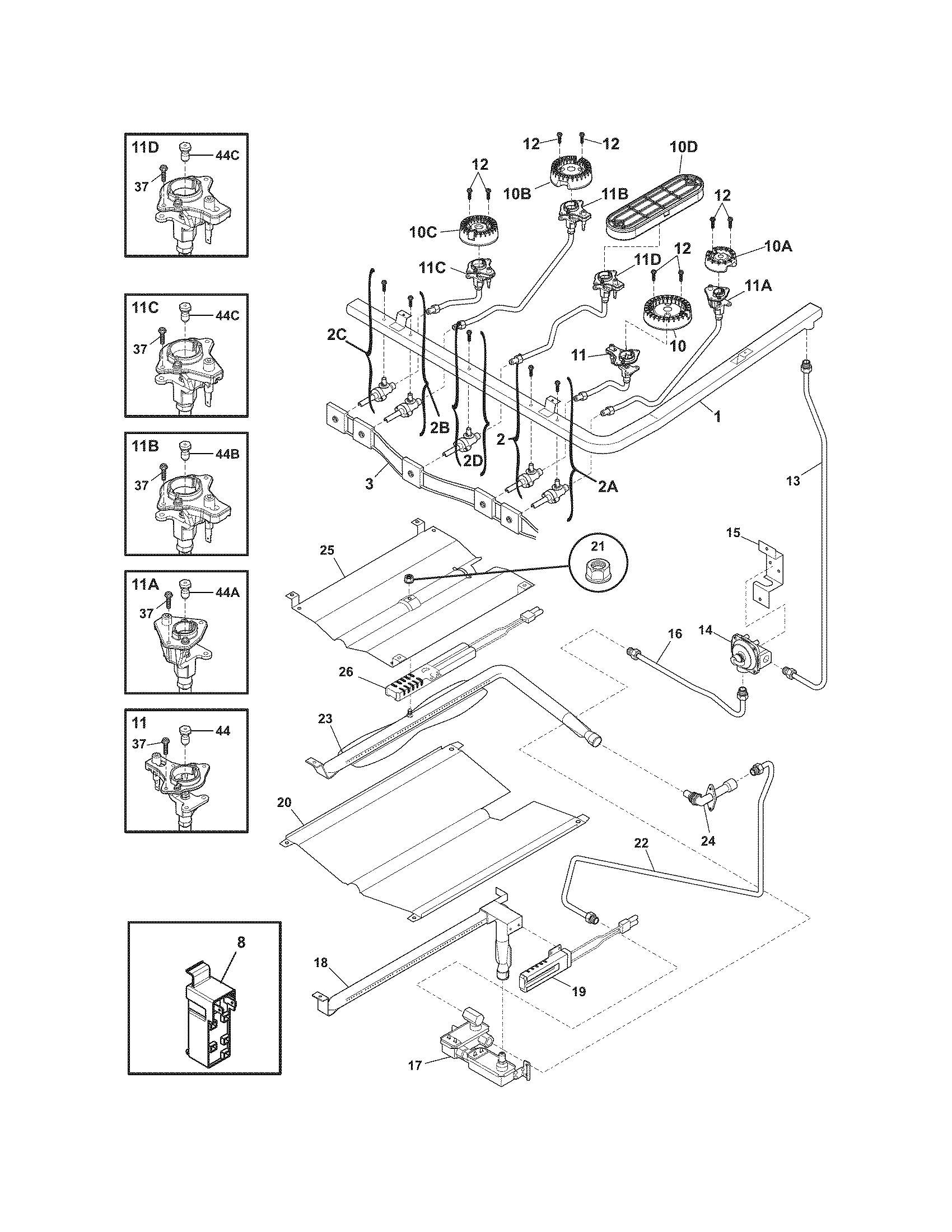 Frigidaire FGGF3054KBJ burner diagram