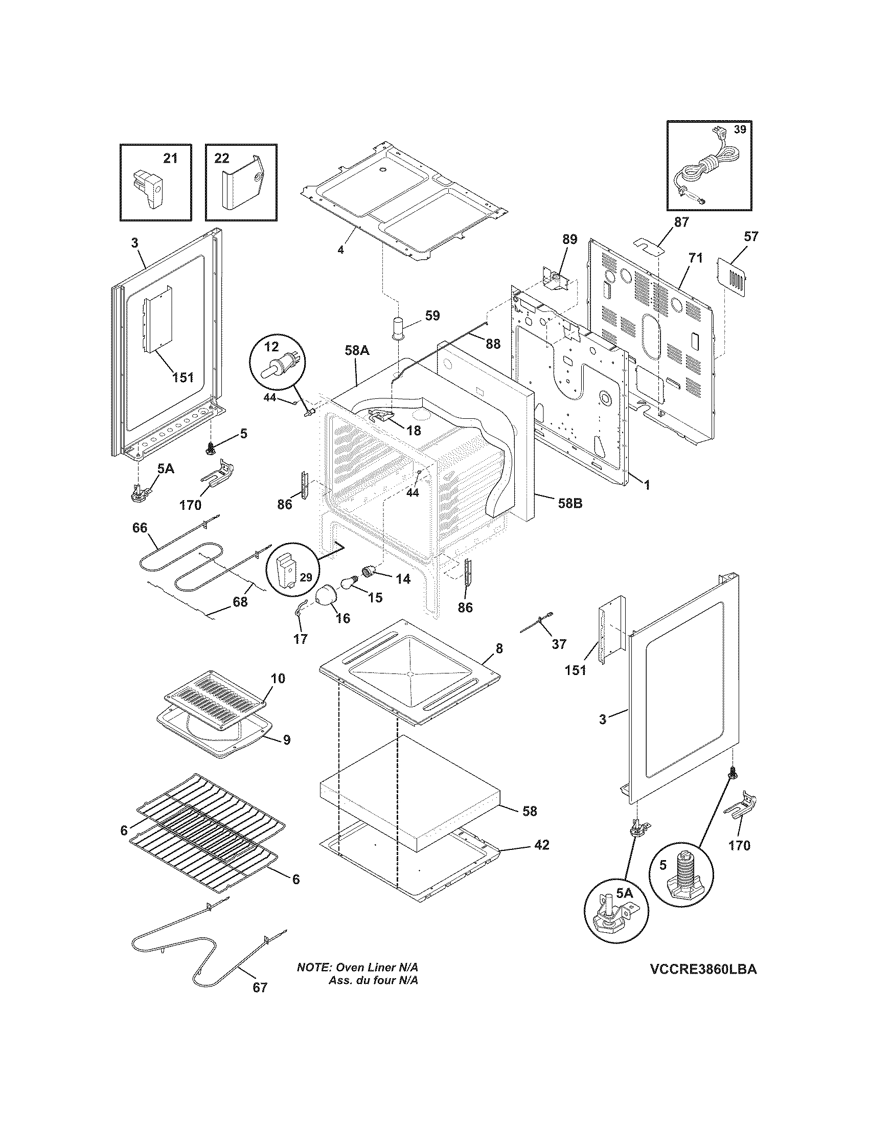 Crosley CCRE3860LWA body diagram