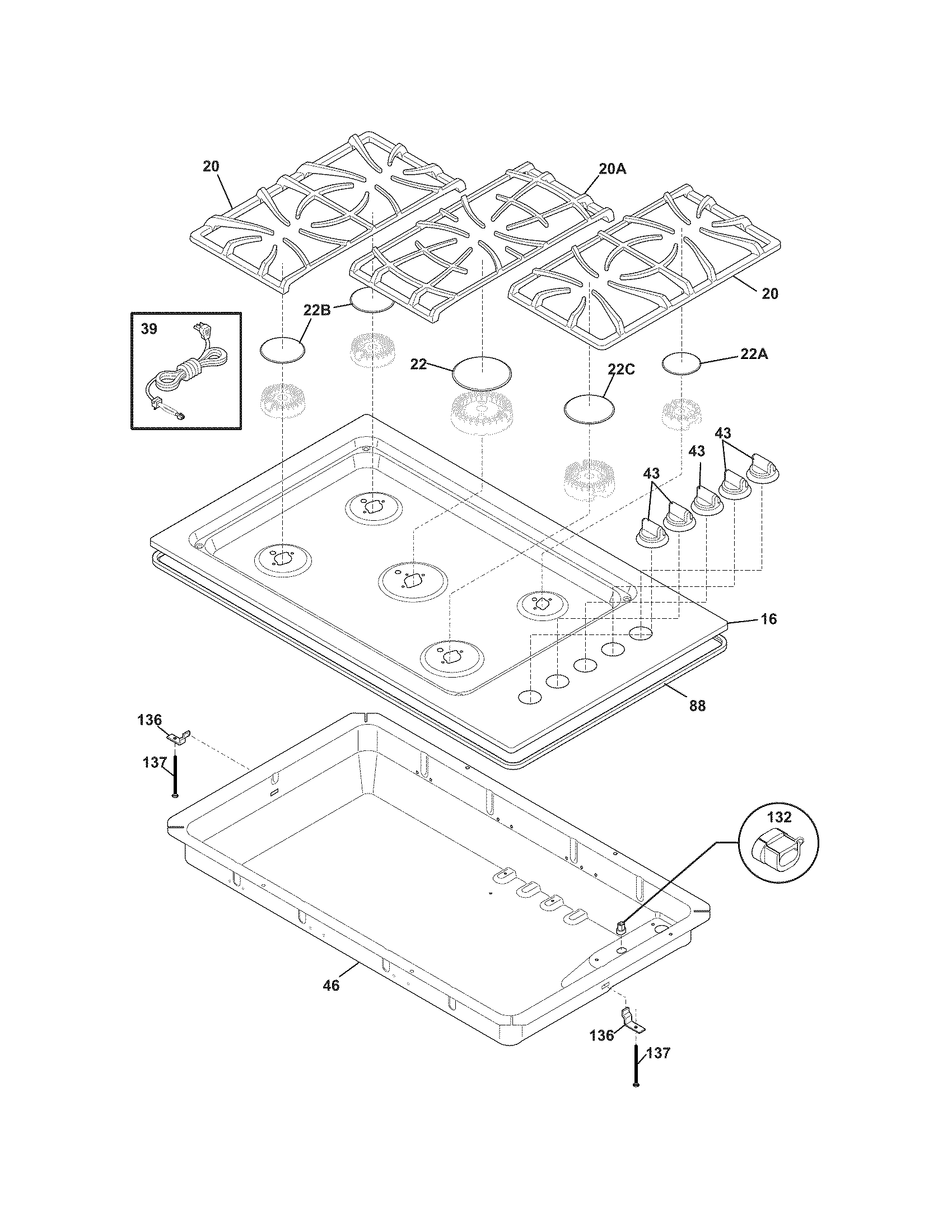 Frigidaire FGGC3645KBB main top diagram