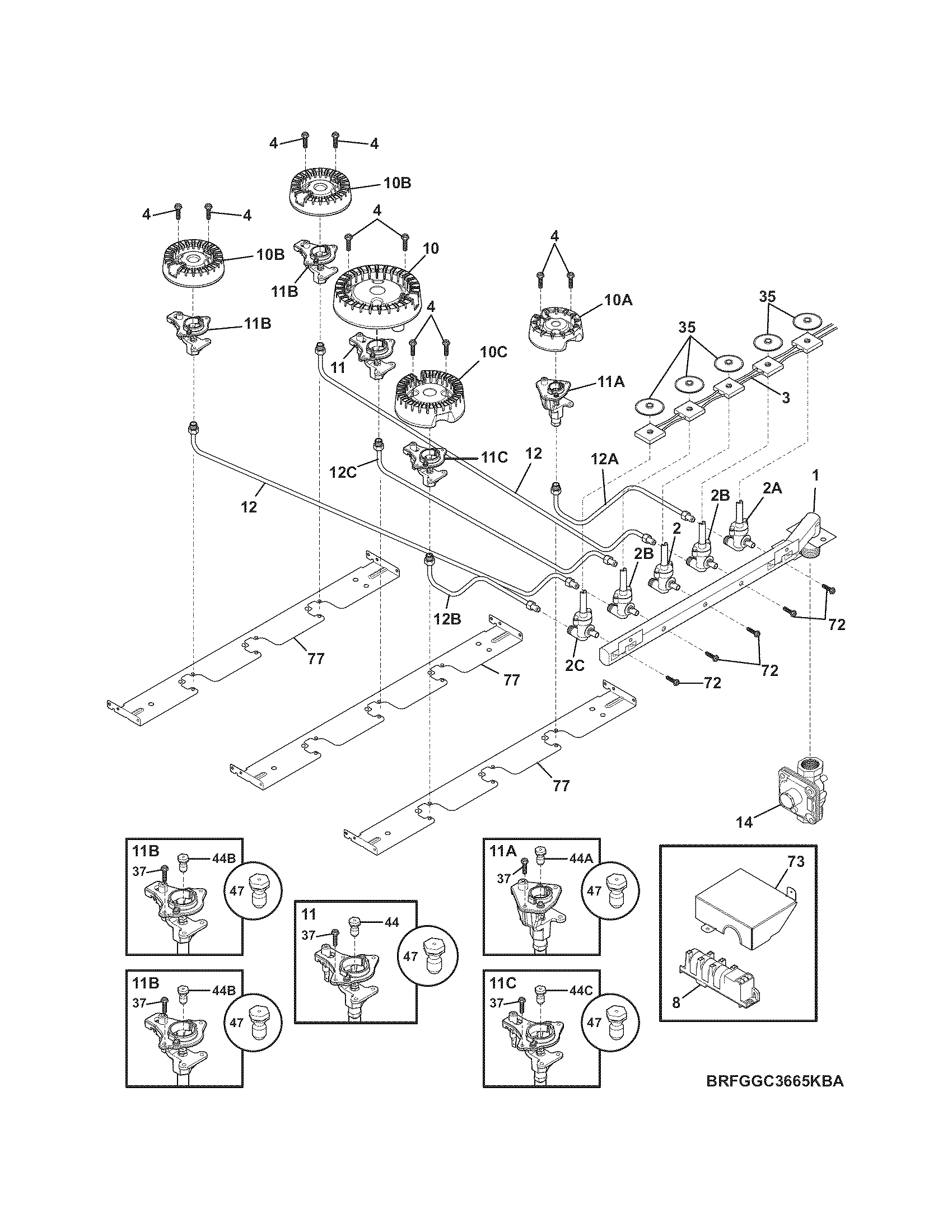 Frigidaire FGGC3645KBB burner diagram