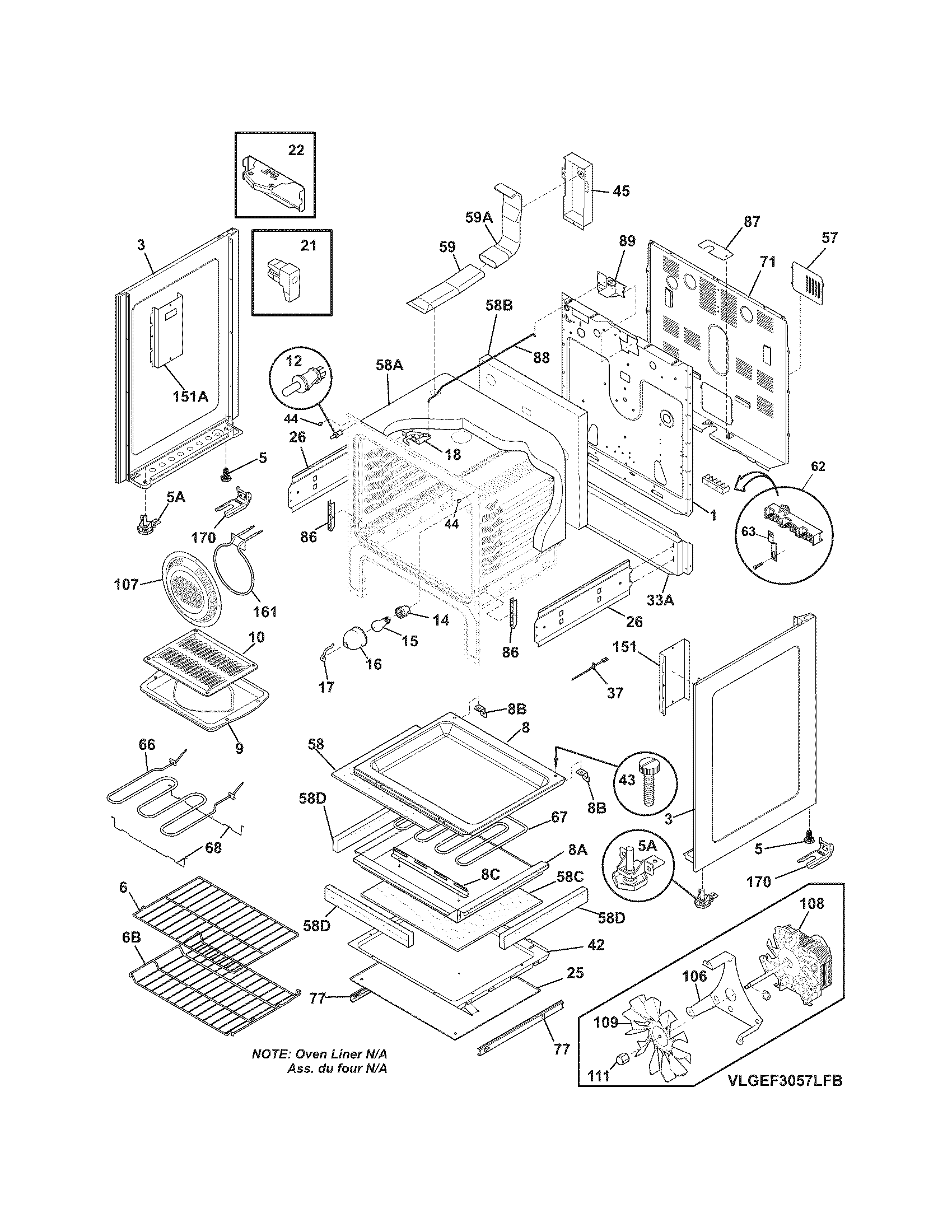Frigidaire LGEF3057LFB body diagram