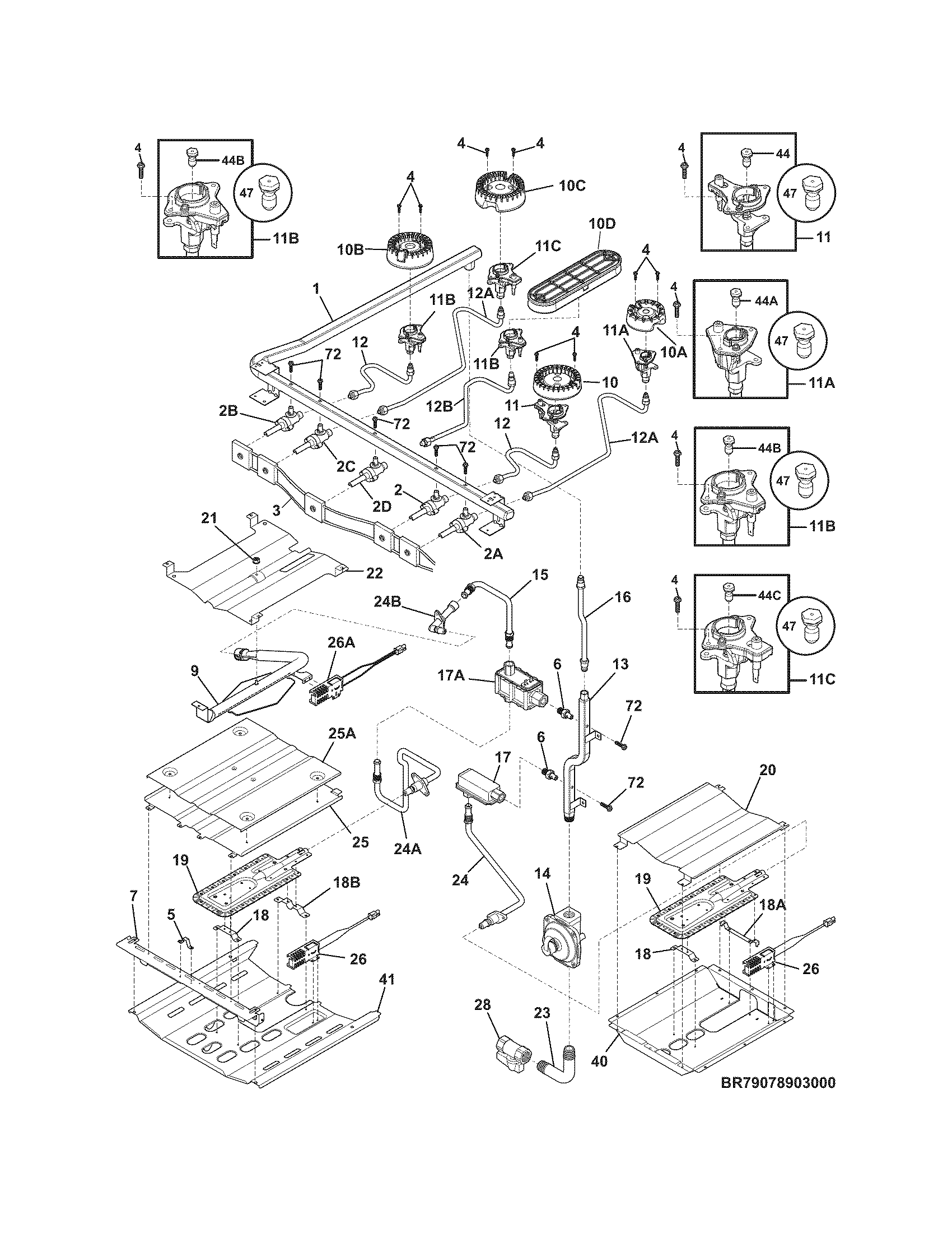 Frigidaire FGGF304DLF1 burner diagram