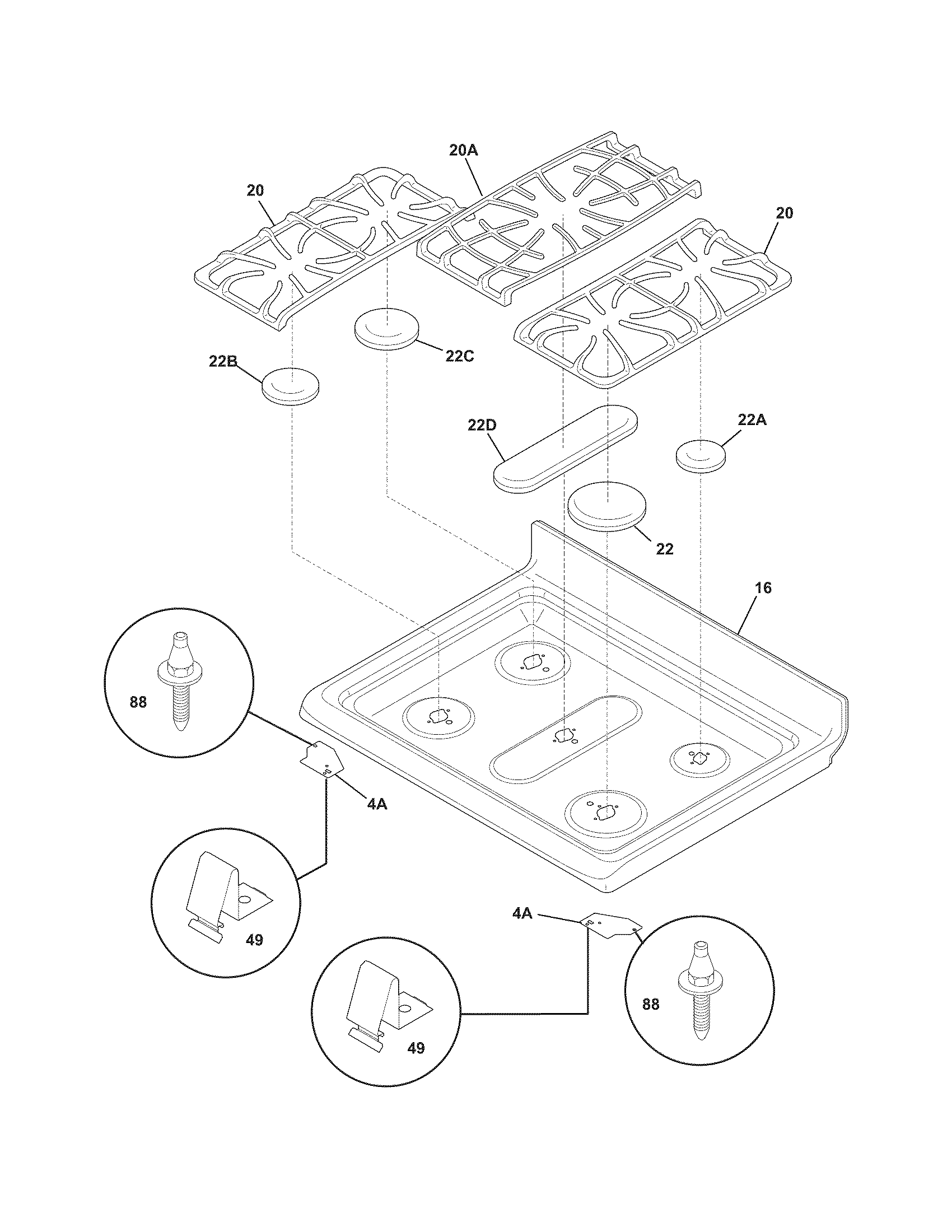 Frigidaire FGGF304DLF1 main top diagram