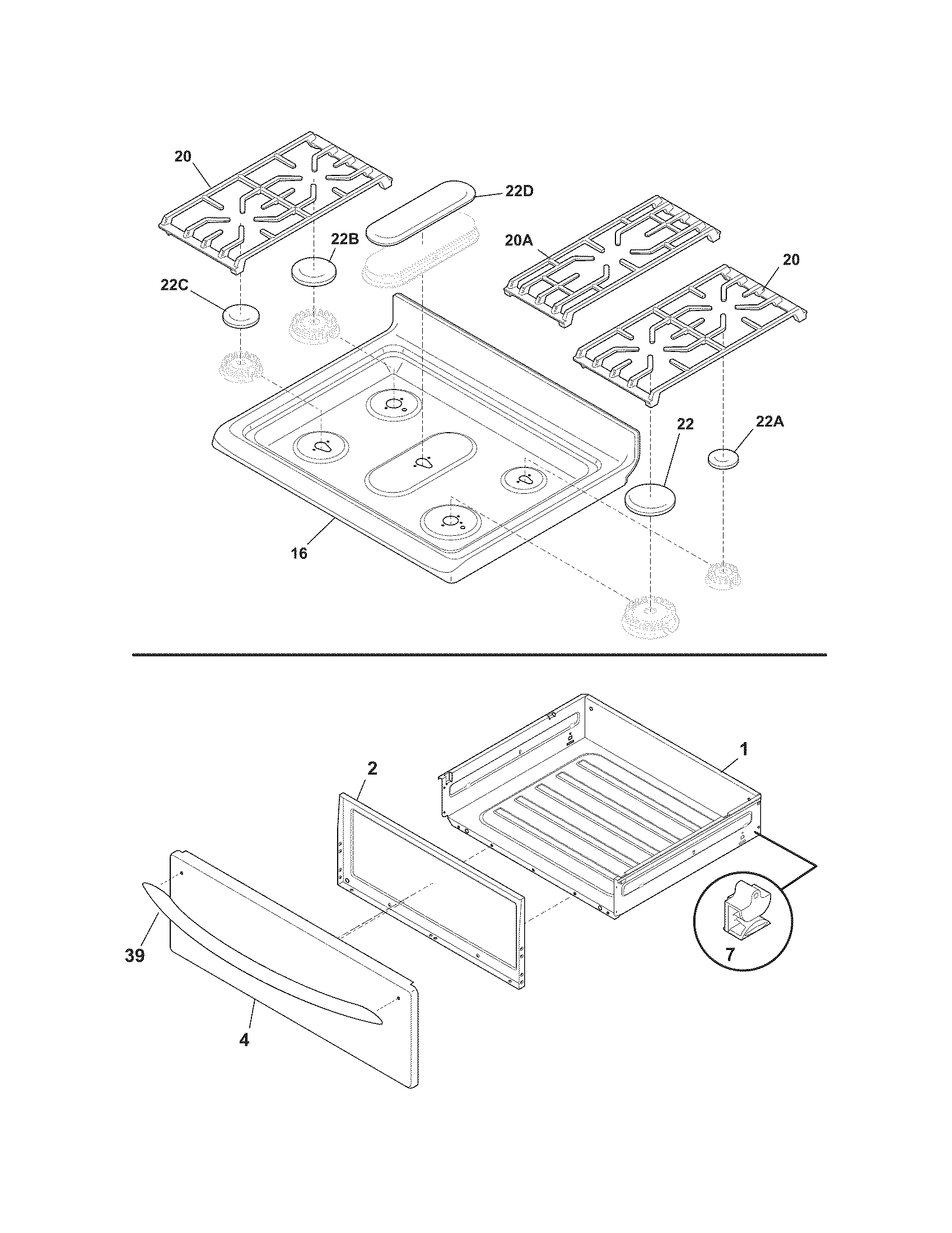 Crosley CRG3490LSC top/drawer diagram