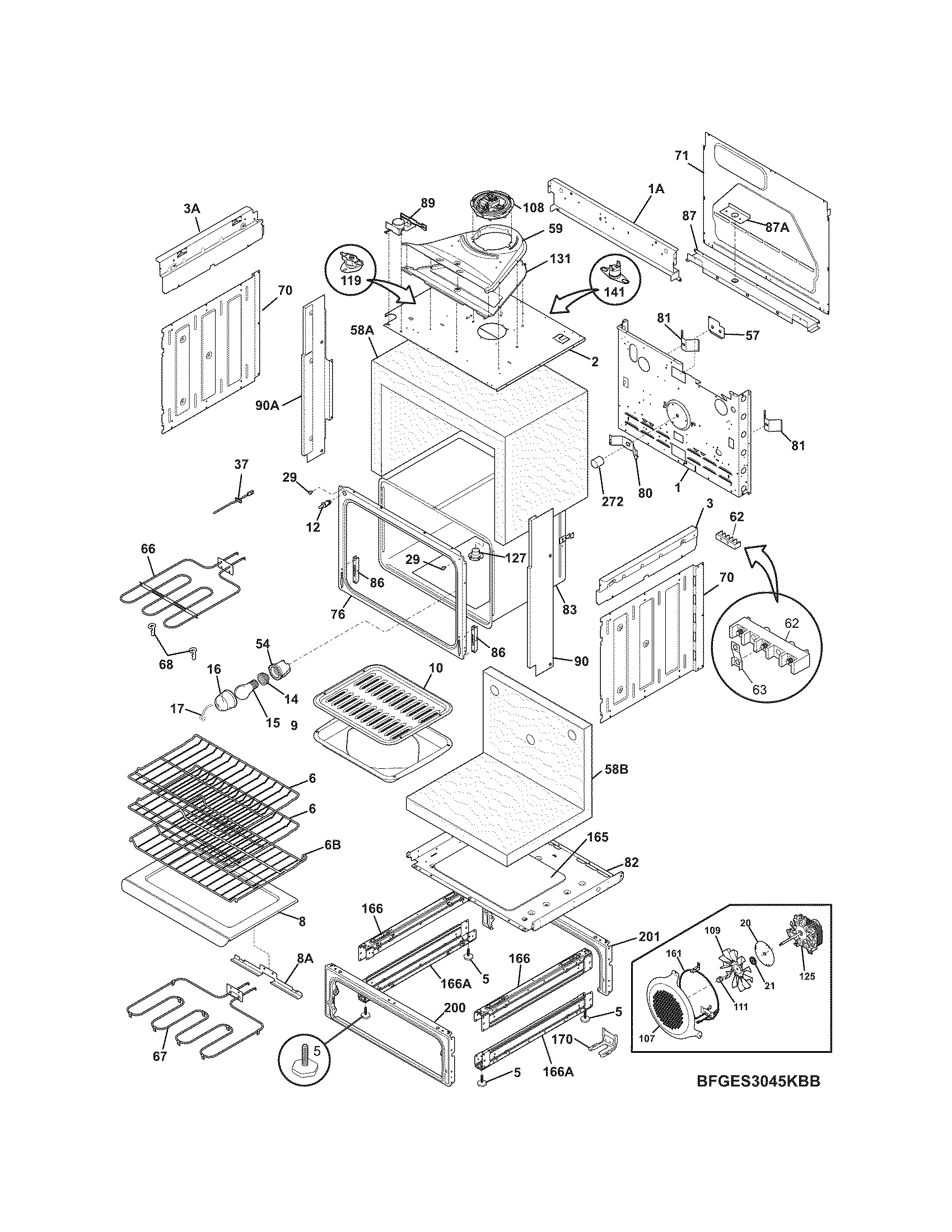 Frigidaire FGES3045KWB body diagram