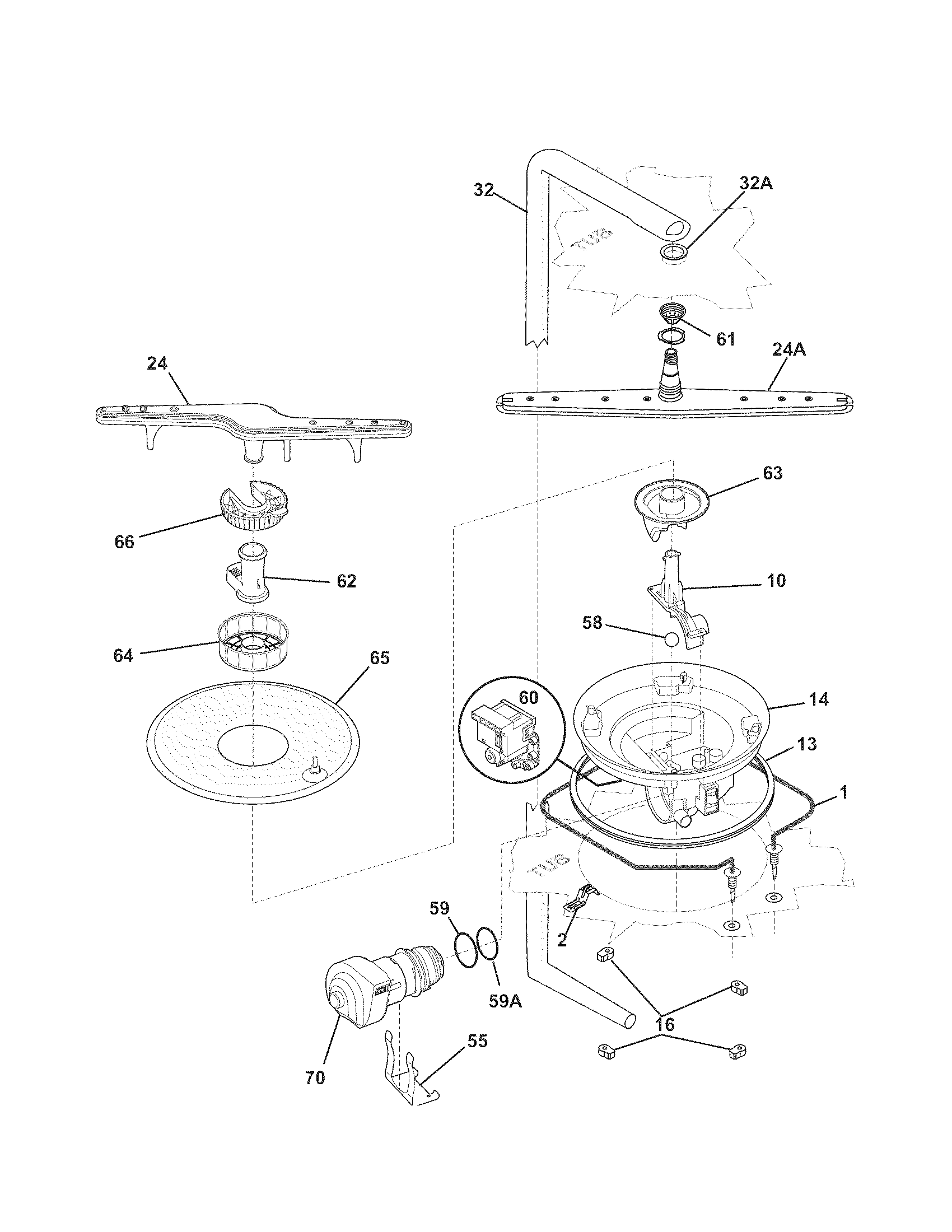 Kenmore 58716233900A motor & pump diagram