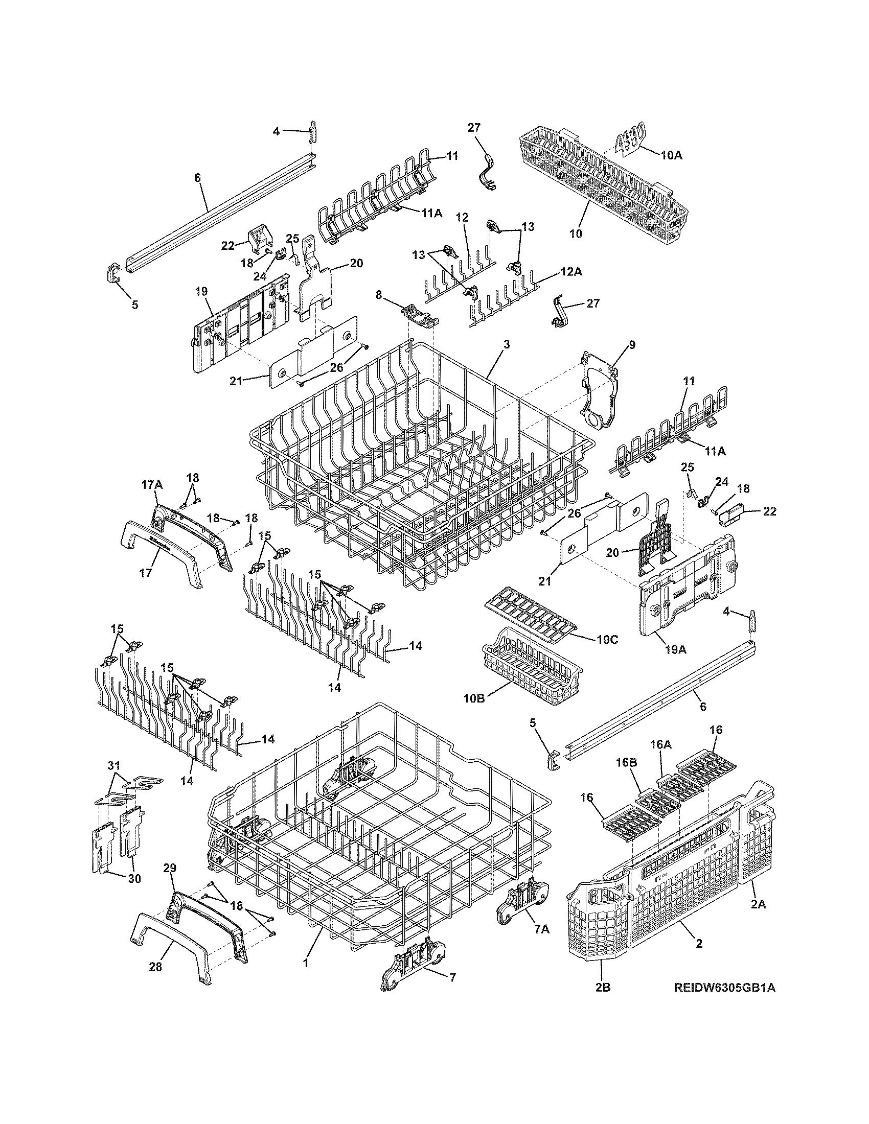 Electrolux EIDW6305GS1A racks diagram